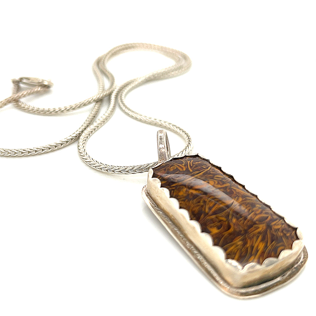 India script stone Pendant with Sterling Silver Chain Necklace, healing  Jewelry 22.5''