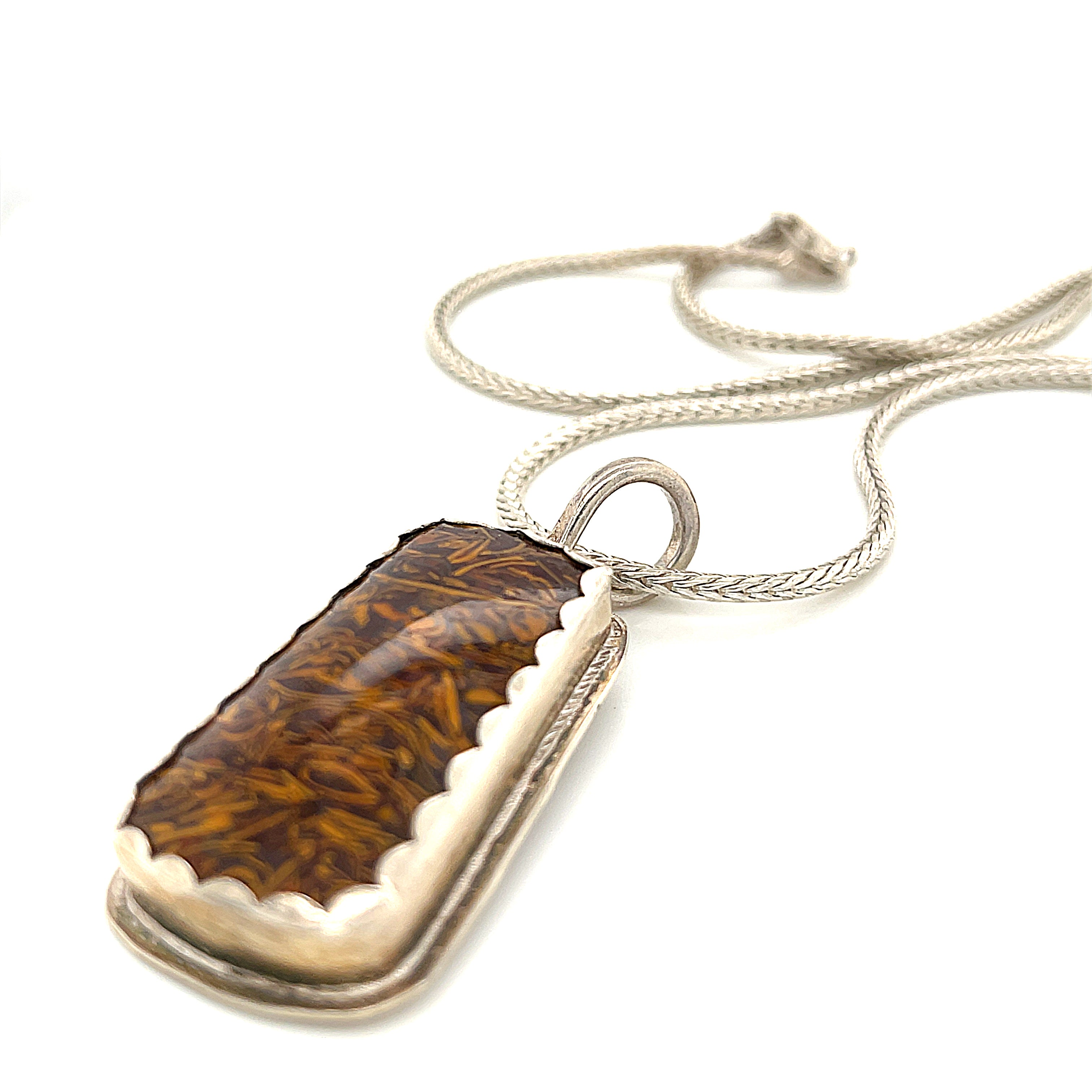 India script stone Pendant with Sterling Silver Chain Necklace, healing  Jewelry 22.5''
