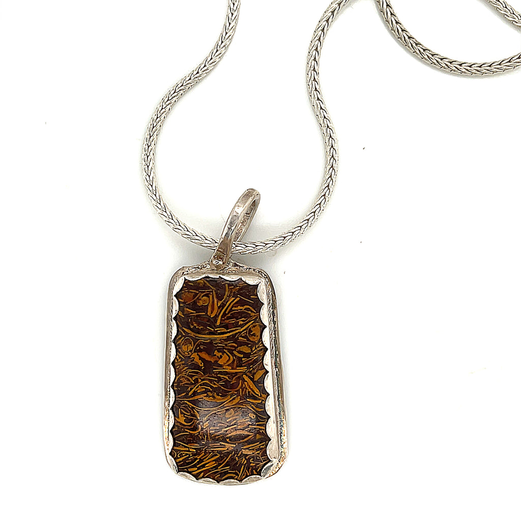 India script stone Pendant with Sterling Silver Chain Necklace, healing  Jewelry 22.5''
