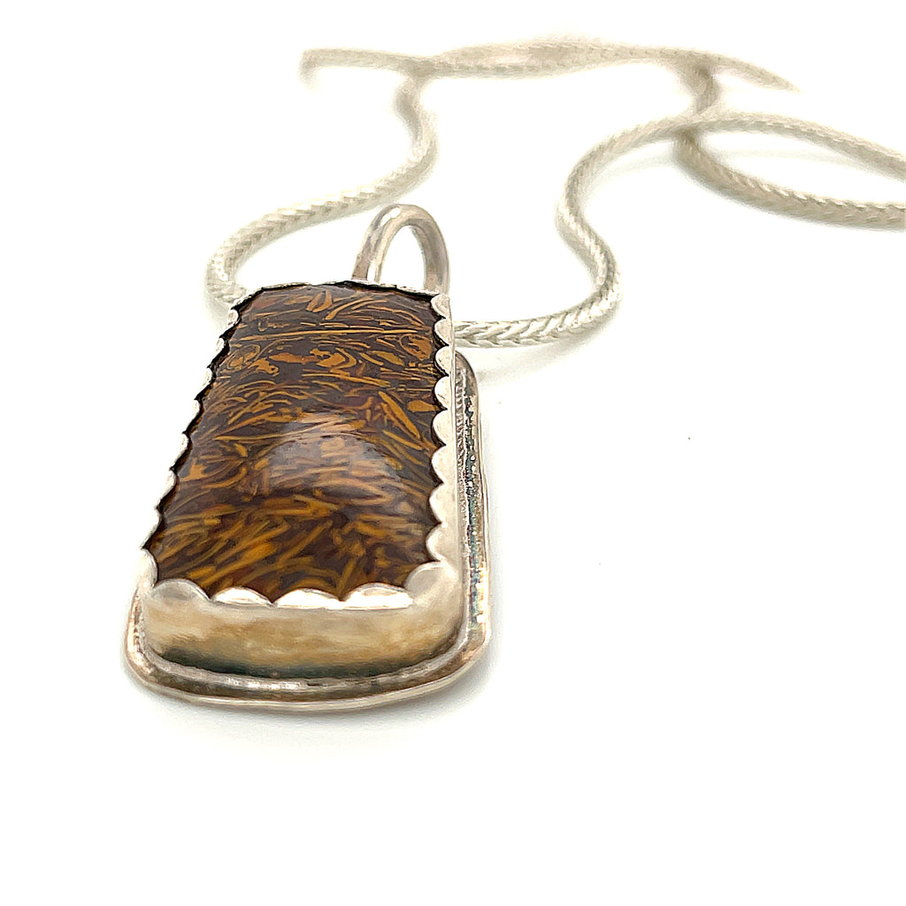 India script stone Pendant with Sterling Silver Chain Necklace, healing  Jewelry 22.5''