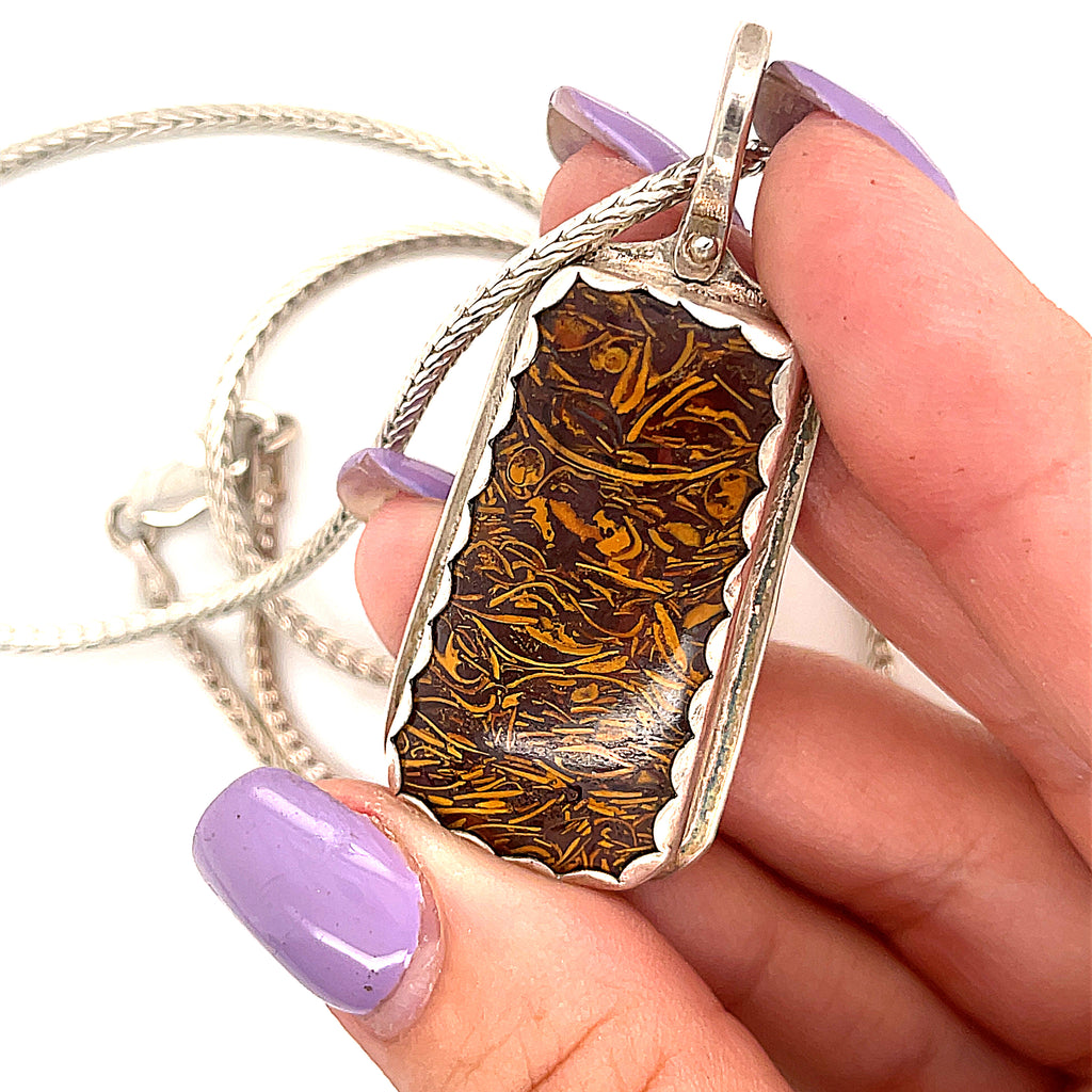India script stone Pendant with Sterling Silver Chain Necklace, healing  Jewelry 22.5''