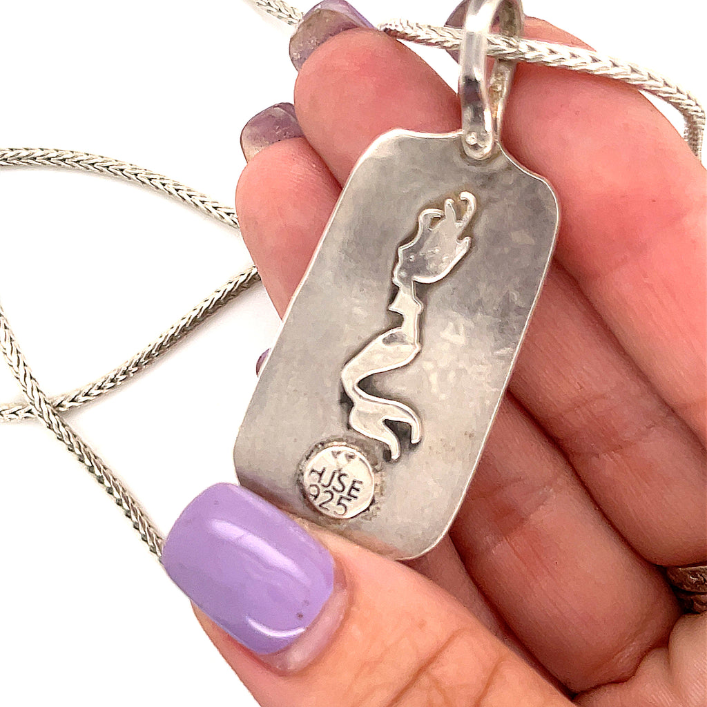 India script stone Pendant with Sterling Silver Chain Necklace, healing  Jewelry 22.5''