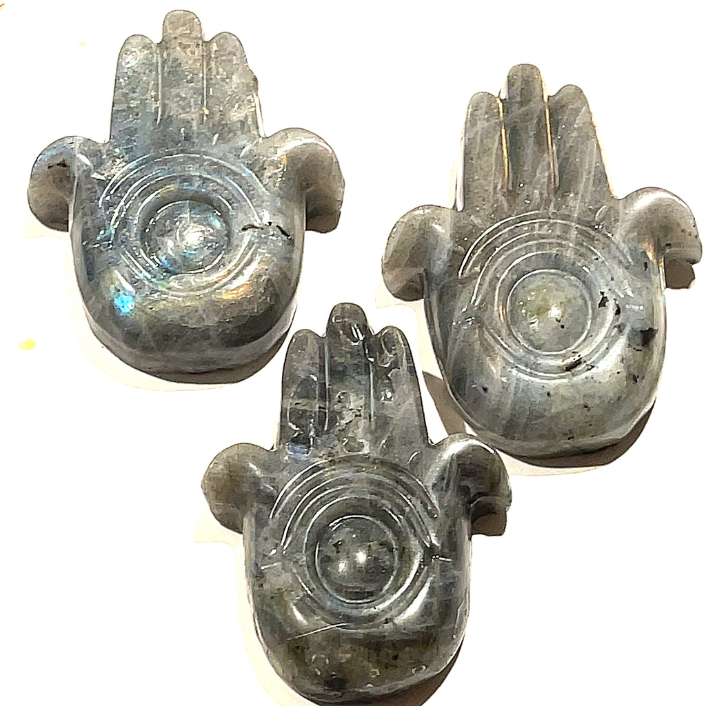 Labradorite Humza and Evil Eye Gemstone Carvings