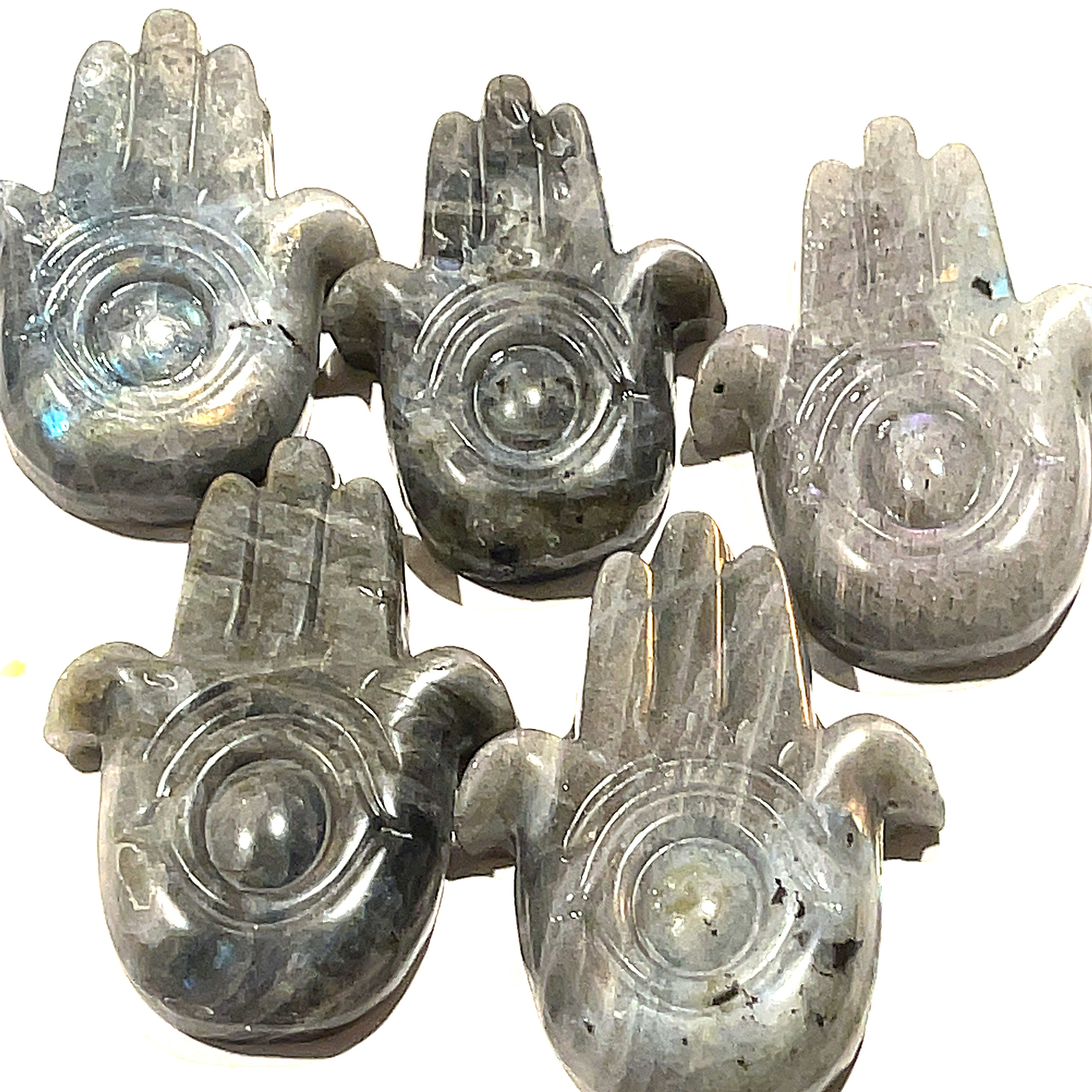 Labradorite Humza and Evil Eye Gemstone Carvings