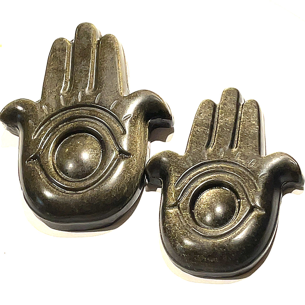Golden Sheen Obsidian Humza and Evil Eye Gemstone Carvings