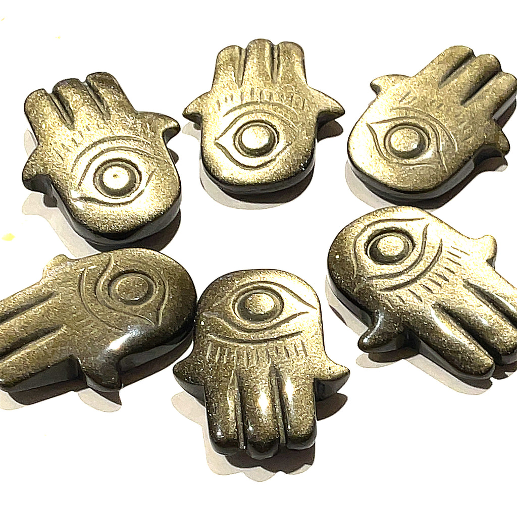 Golden Sheen Obsidian Humza and Evil Eye Gemstone Carvings