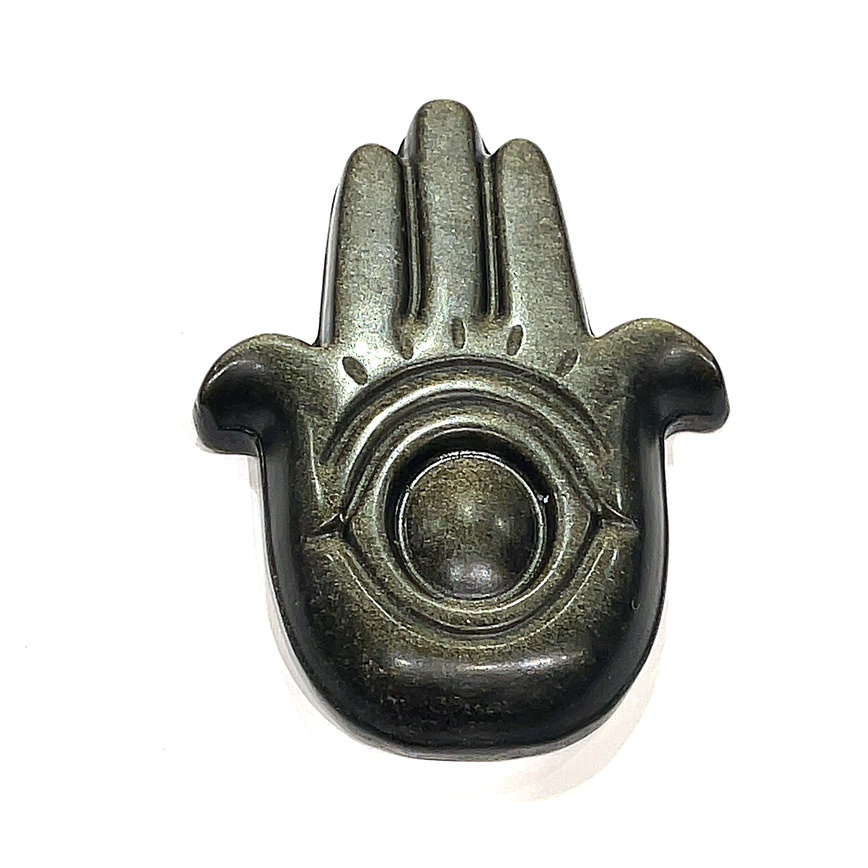 Golden Sheen Obsidian Humza and Evil Eye Gemstone Carvings