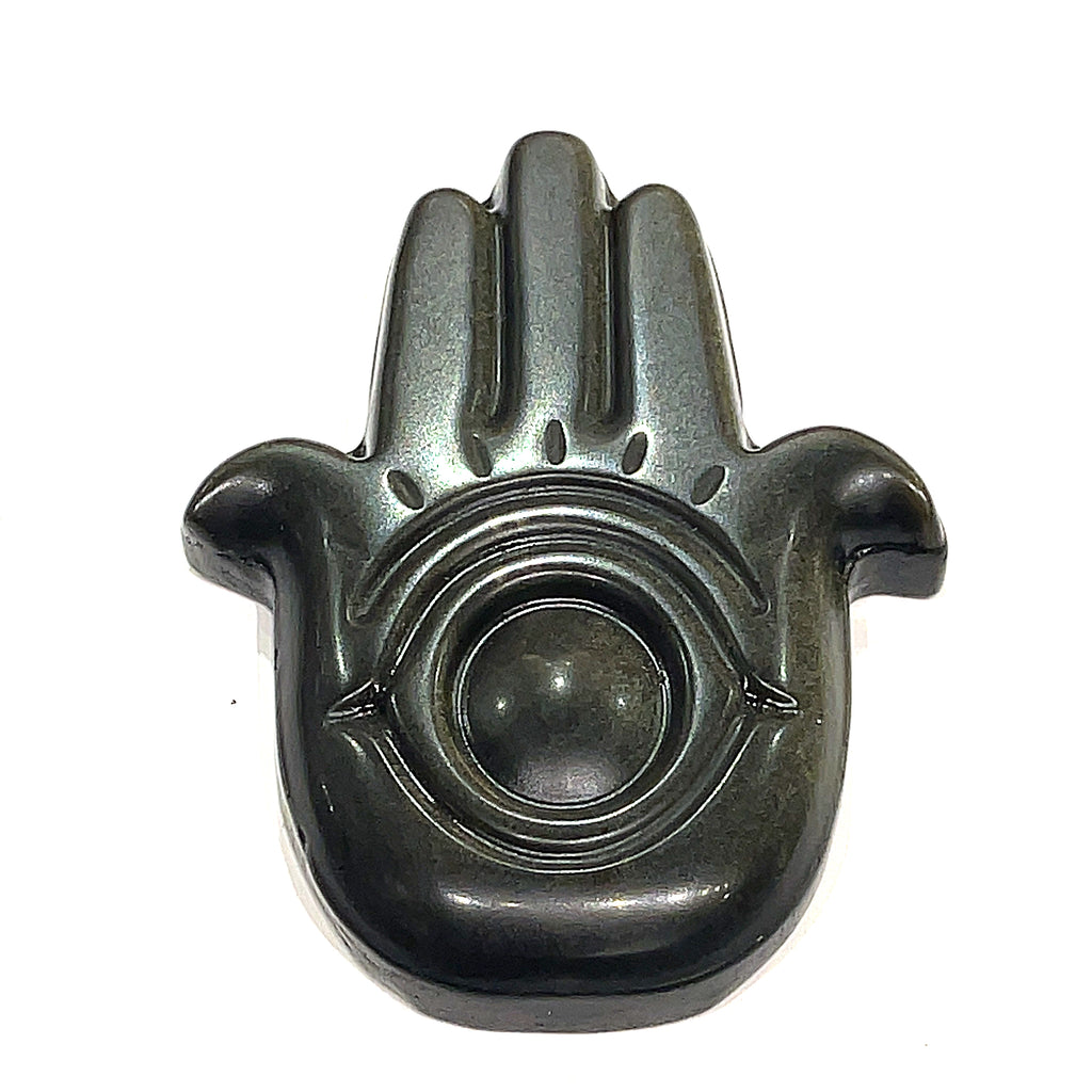 Golden Sheen Obsidian Humza and Evil Eye Gemstone Carvings