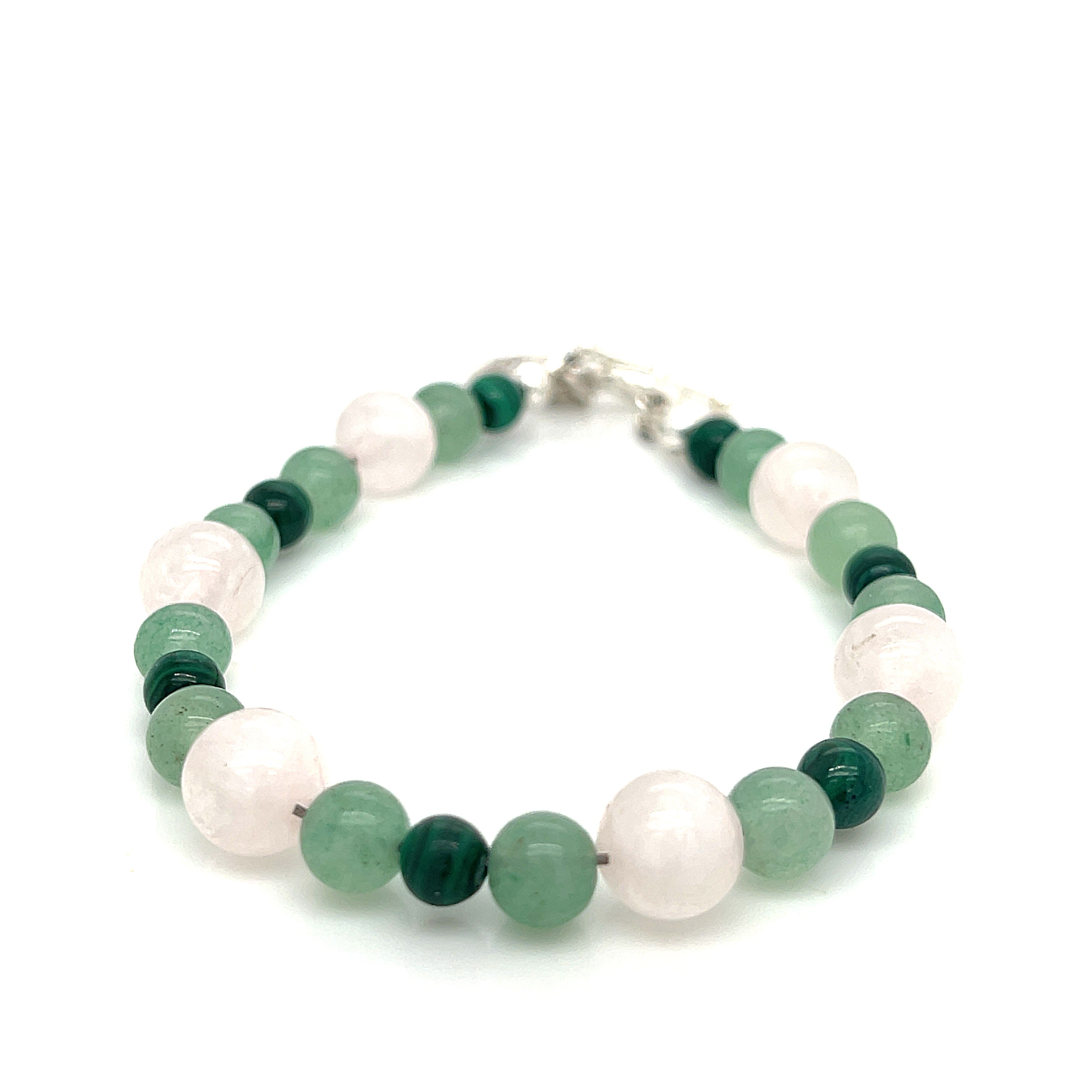 Rose Quartz, Green Aventurine, and Malachite gemstone bracelet