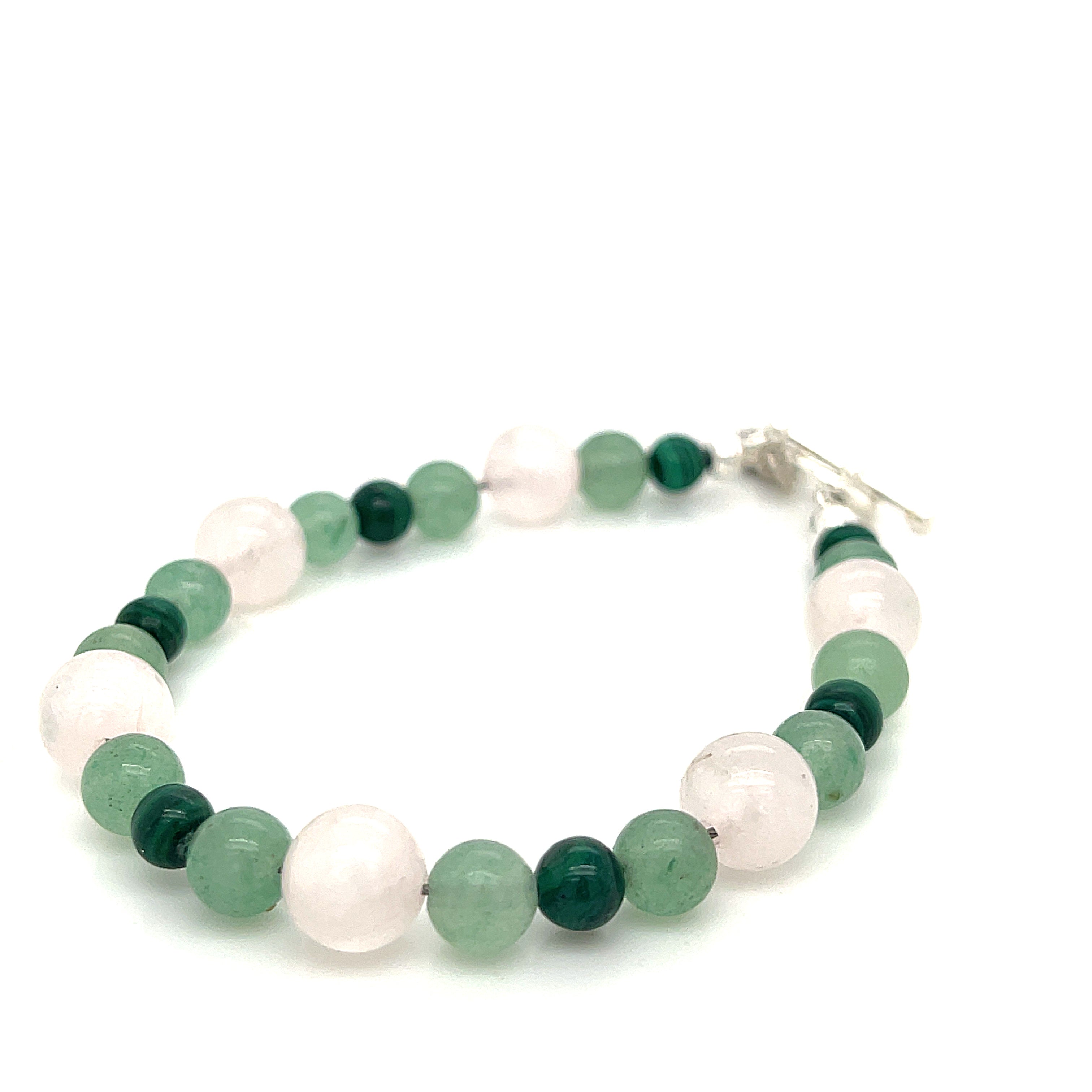 Rose Quartz, Green Aventurine, and Malachite gemstone bracelet