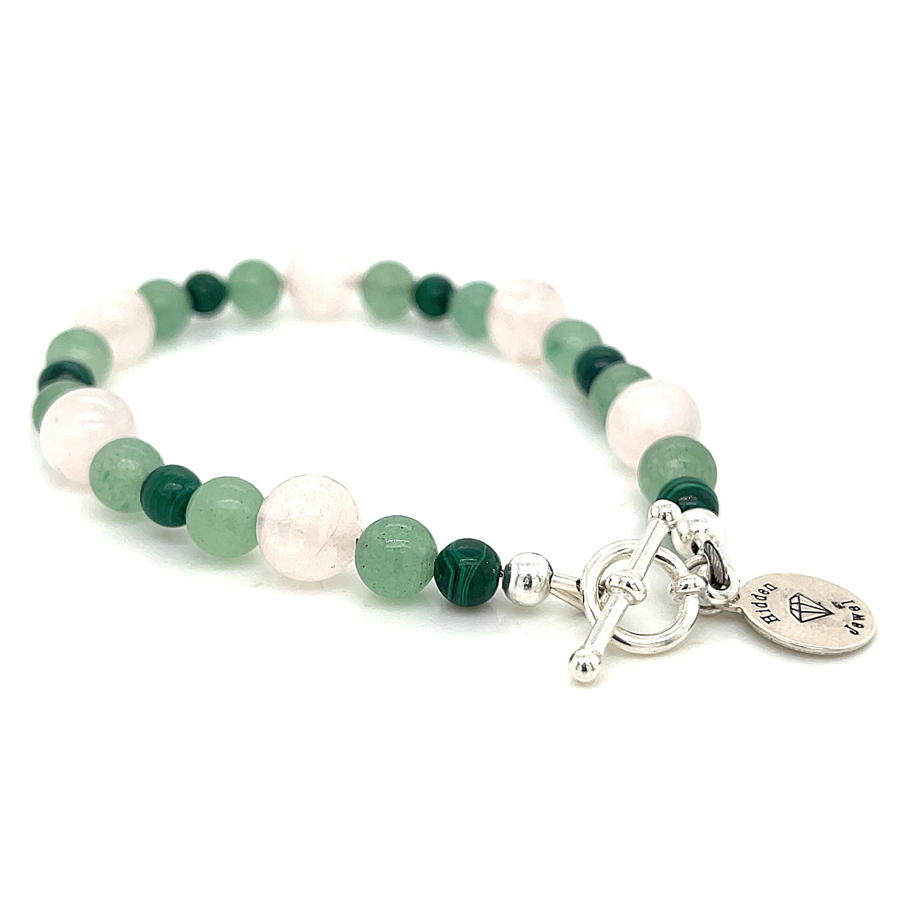 Rose Quartz, Green Aventurine, and Malachite gemstone bracelet