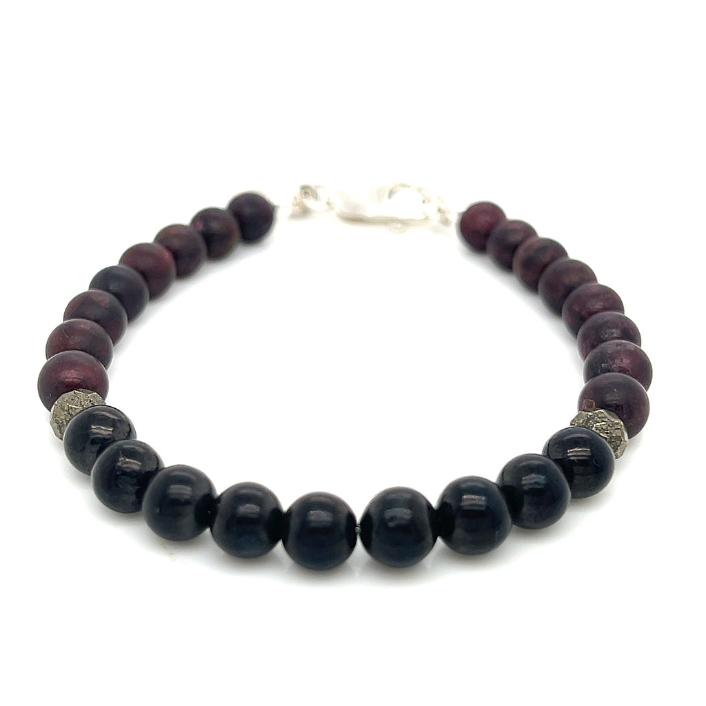 Red Garnet Bracelet with Shungite and Pyrite focal beads, gemstone stone bracelet