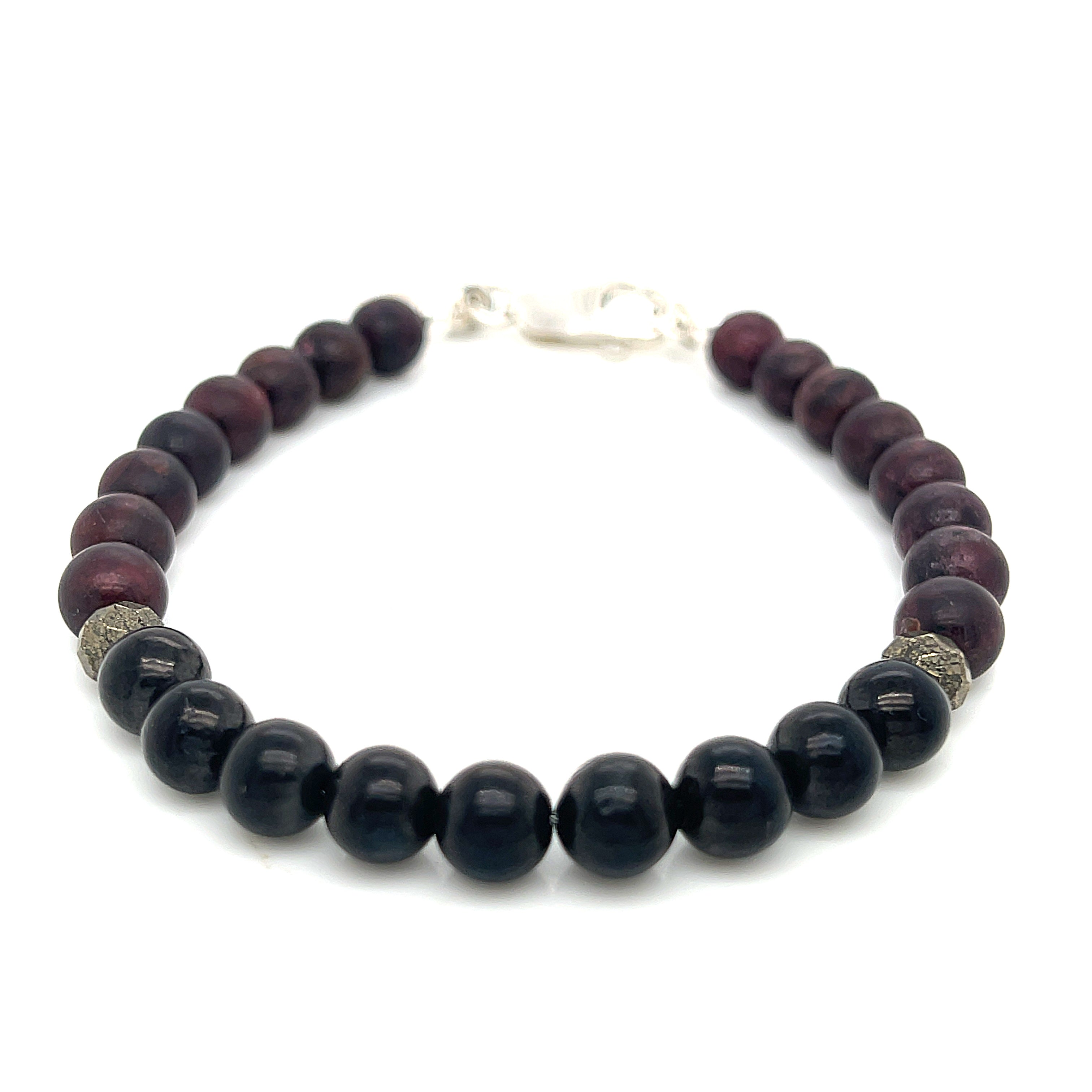 Red Garnet Bracelet with Shungite and Pyrite focal beads, gemstone stone bracelet