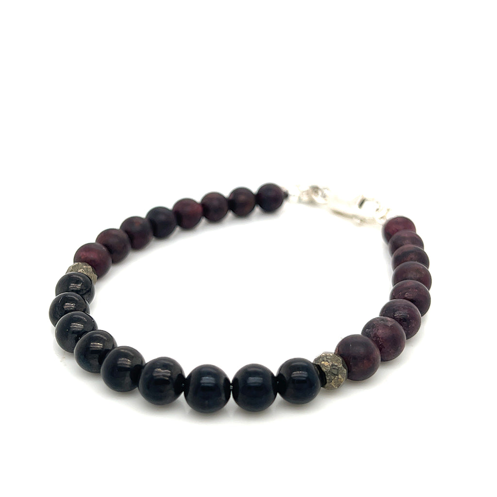 Red Garnet Bracelet with Shungite and Pyrite focal beads, gemstone stone bracelet
