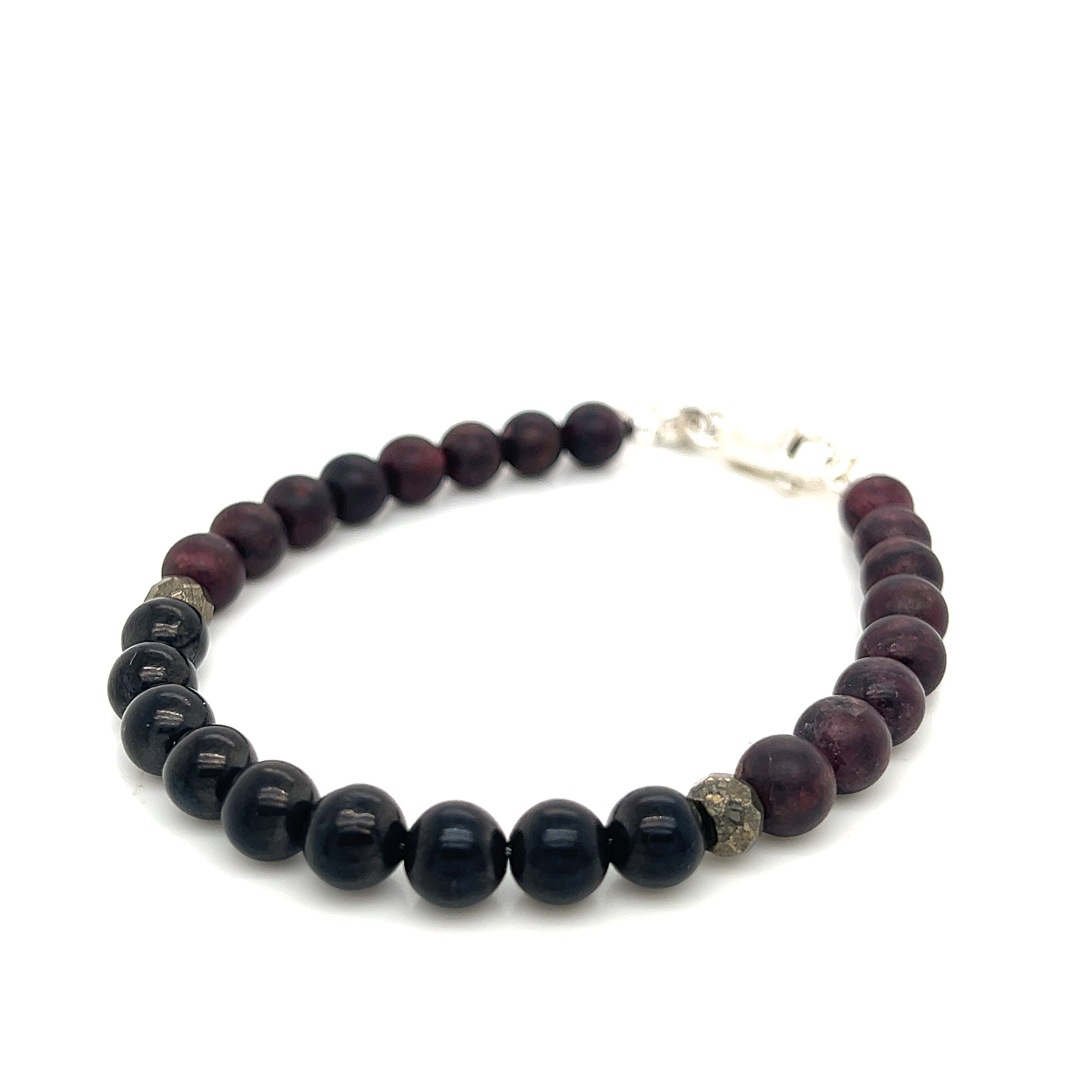 Red Garnet Bracelet with Shungite and Pyrite focal beads, gemstone stone bracelet