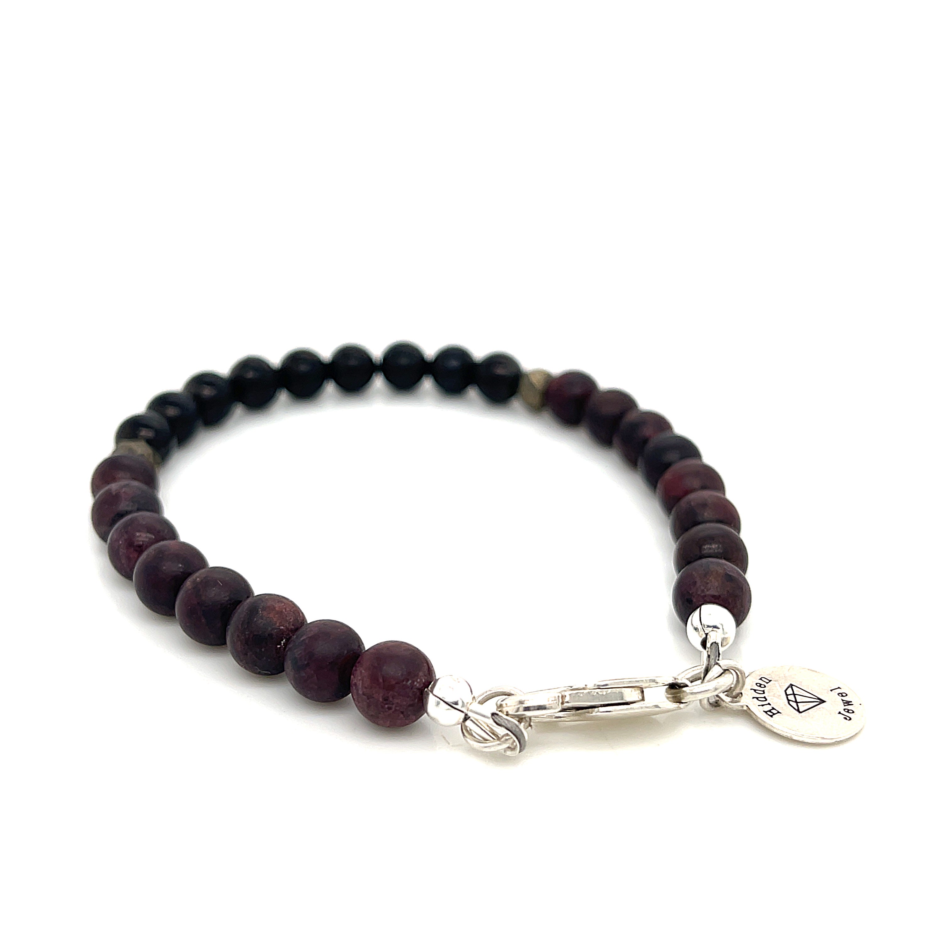 Red Garnet Bracelet with Shungite and Pyrite focal beads, gemstone stone bracelet