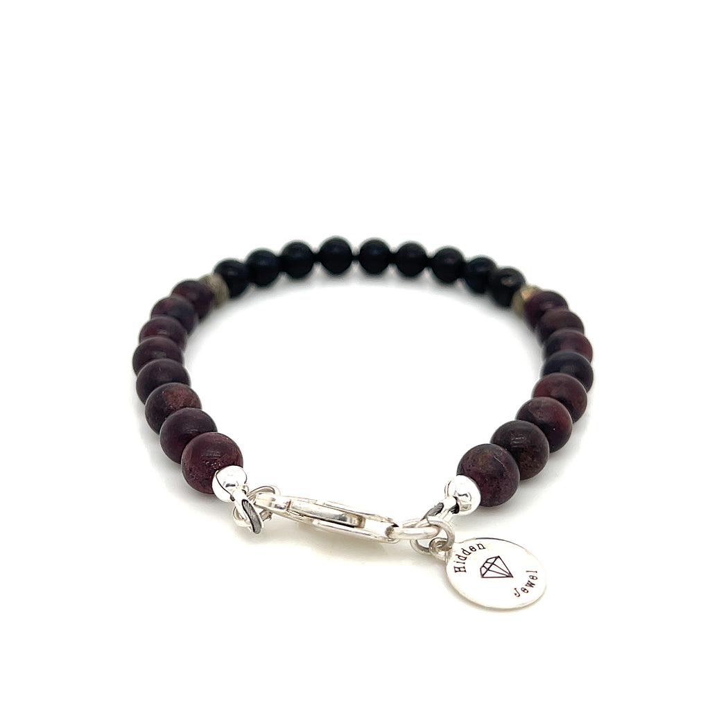 Red Garnet Bracelet with Shungite and Pyrite focal beads, gemstone stone bracelet
