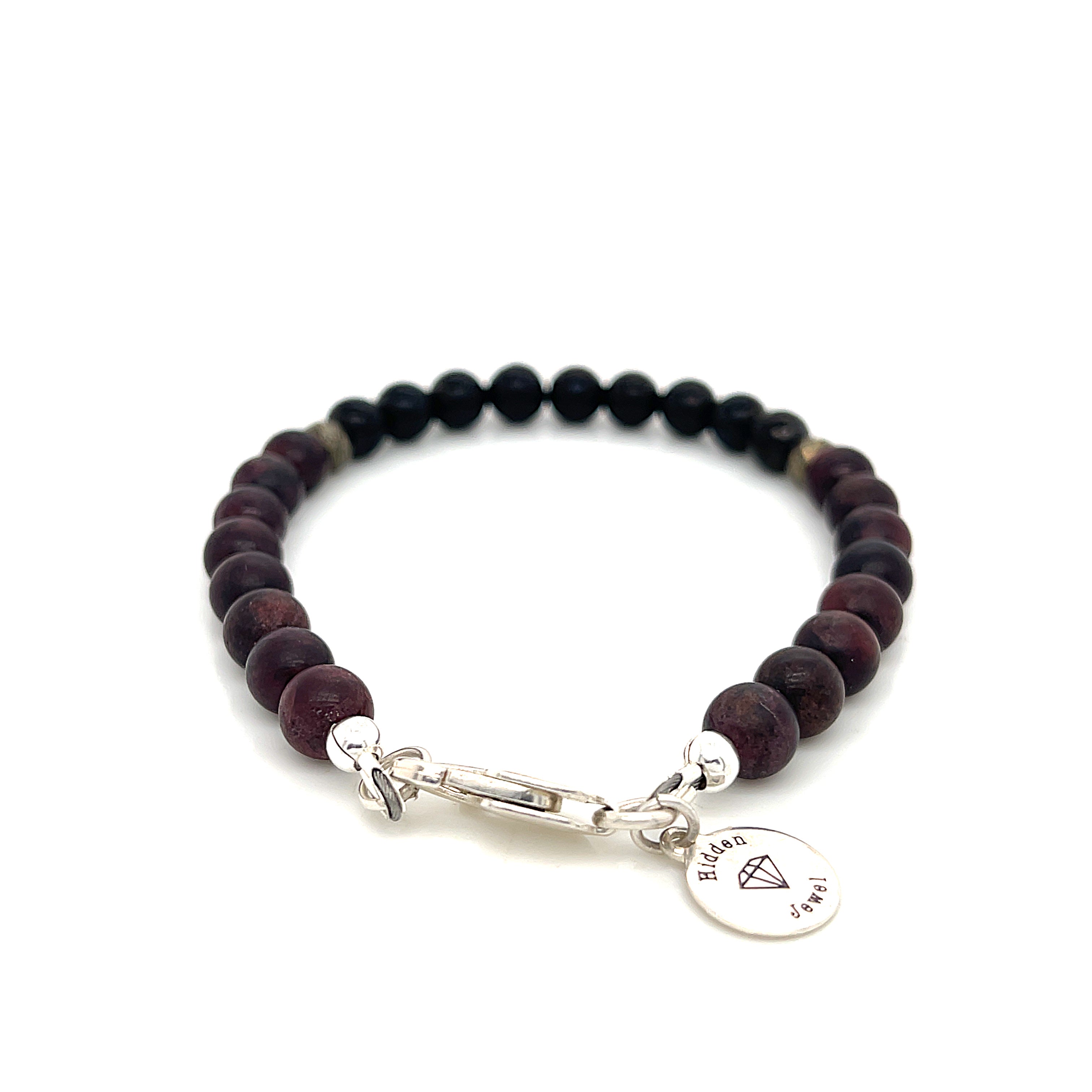Red Garnet Bracelet with Shungite and Pyrite focal beads, gemstone stone bracelet