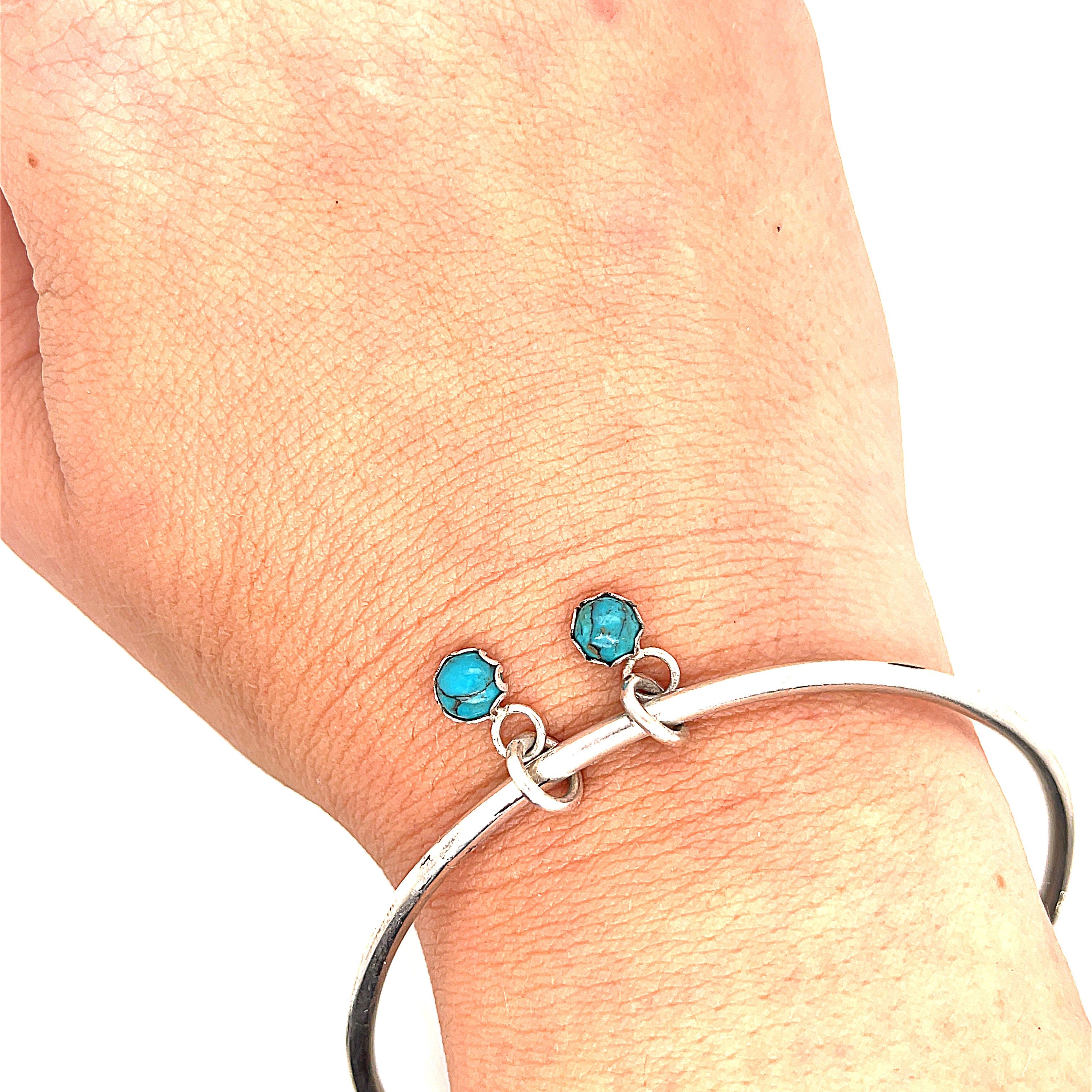 Sterling Silver Turquoise Charm Bangle , size 8'', jewelry