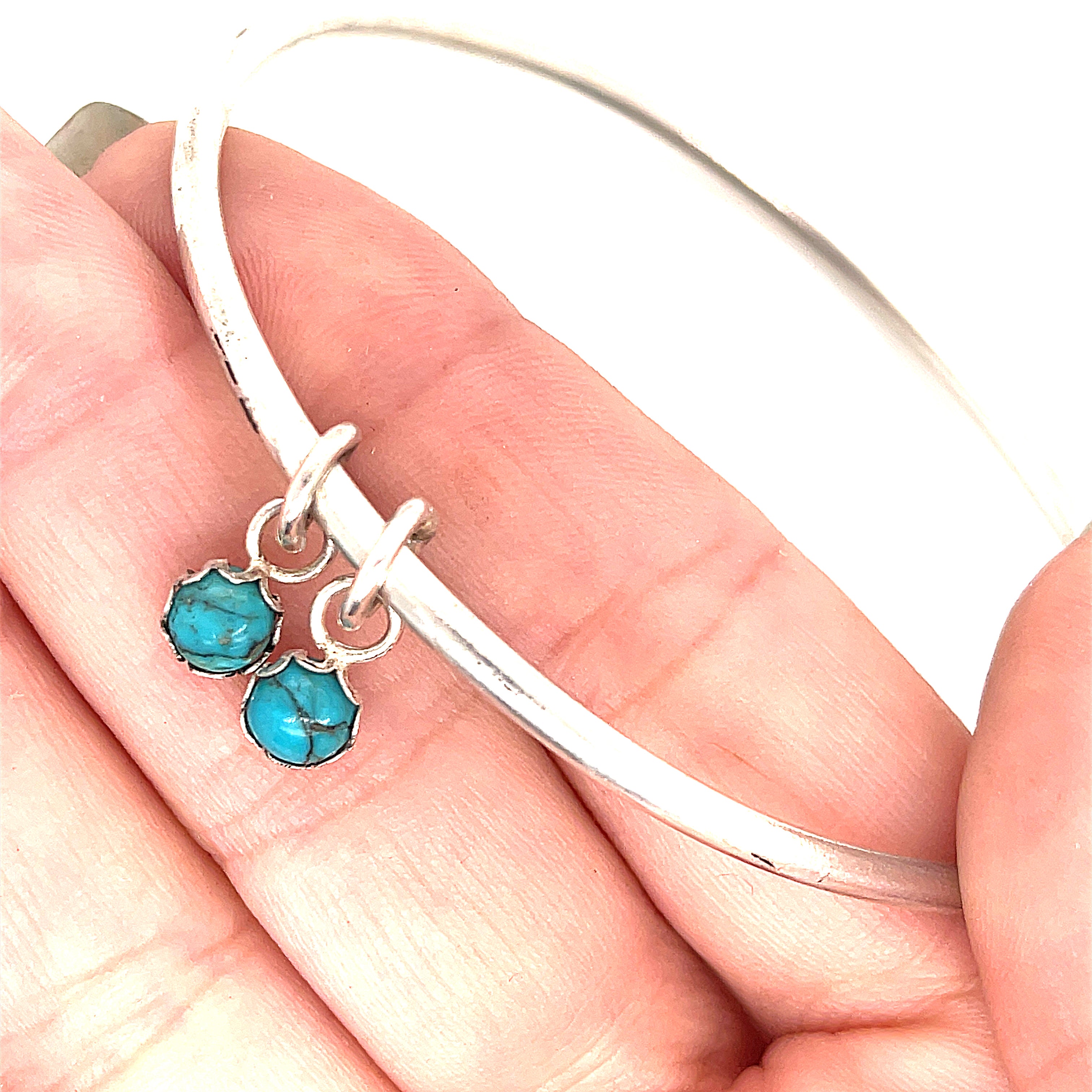 Sterling Silver Turquoise Charm Bangle , size 8'', jewelry