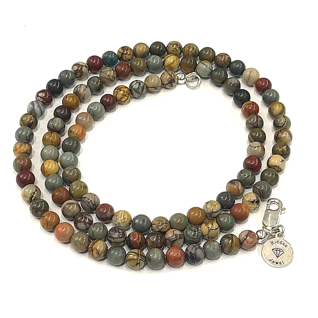 Picasso Jasper beaded gemstone necklace, 26.5''
