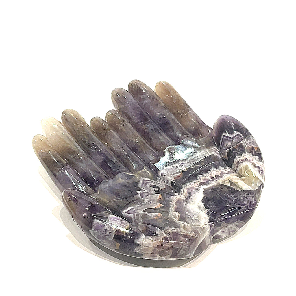 Amegreen (Dream Amethyst) carved hand plate/bowl, gemstone