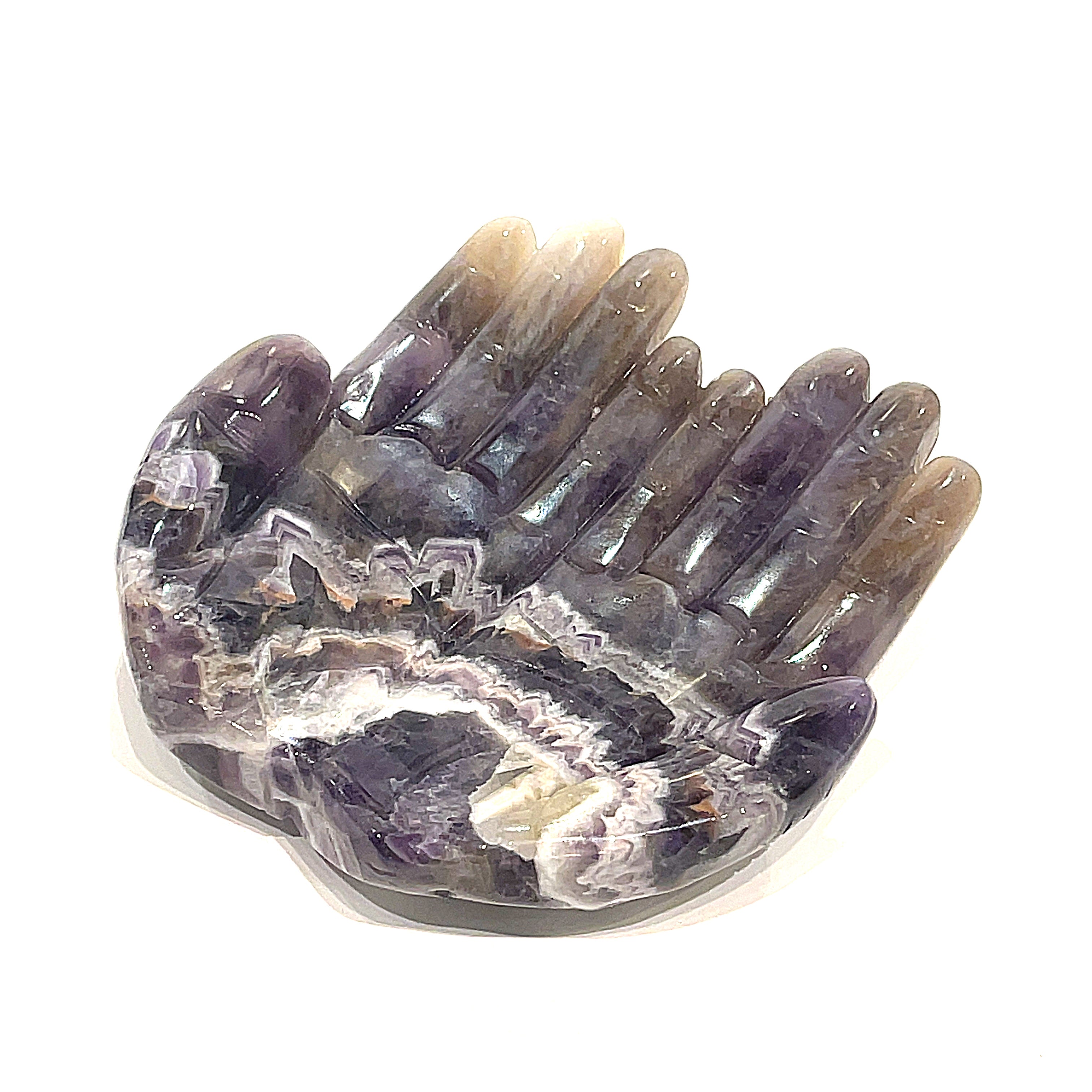 Amegreen (Dream Amethyst) carved hand plate/bowl, gemstone