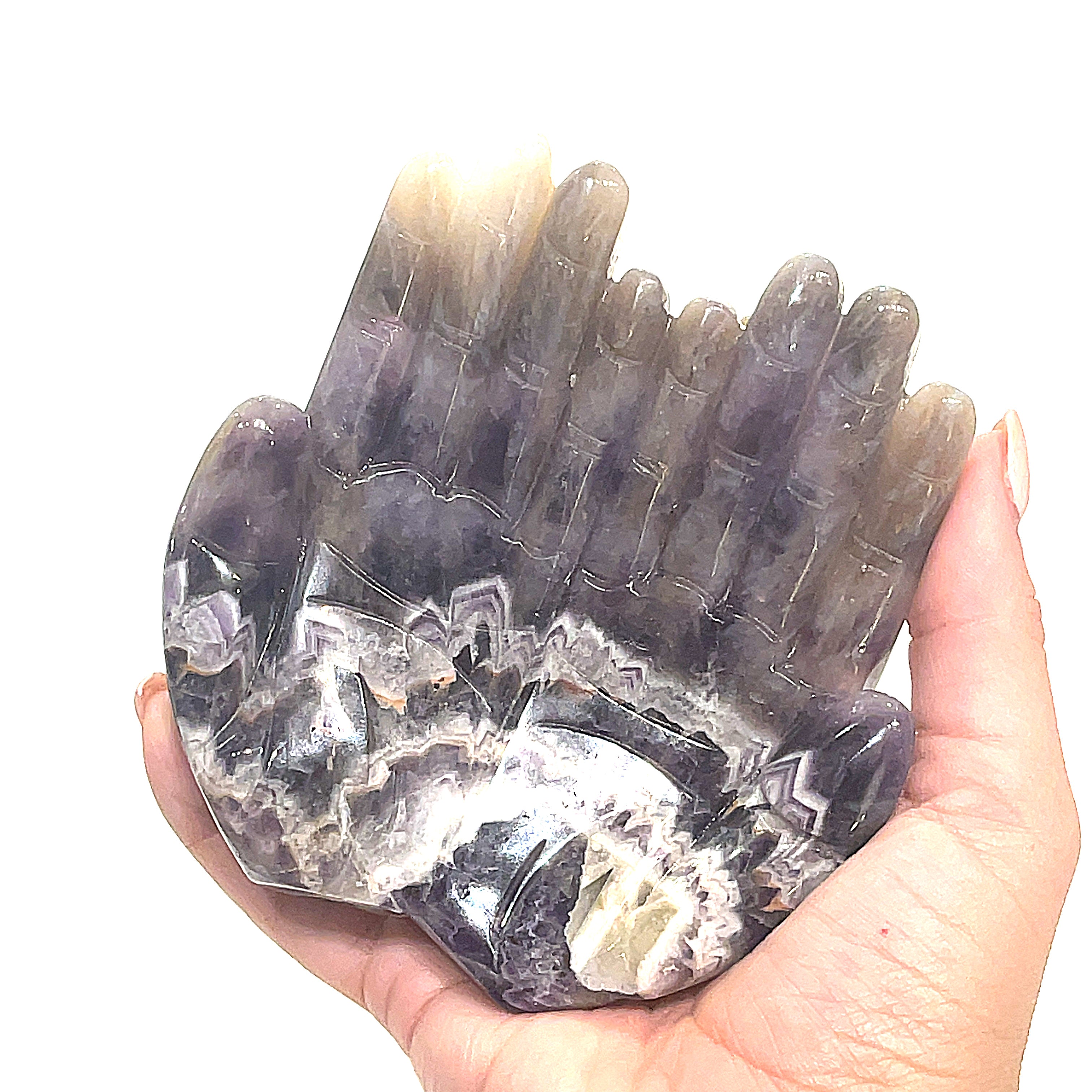Amegreen (Dream Amethyst) carved hand plate/bowl, gemstone