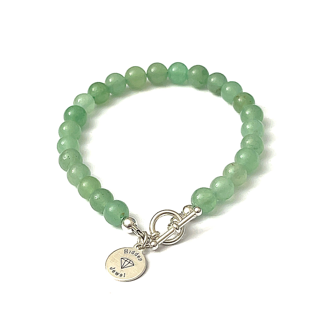 Green Aventurine Gemstone Bracelet with Sterling Silver Toggle
