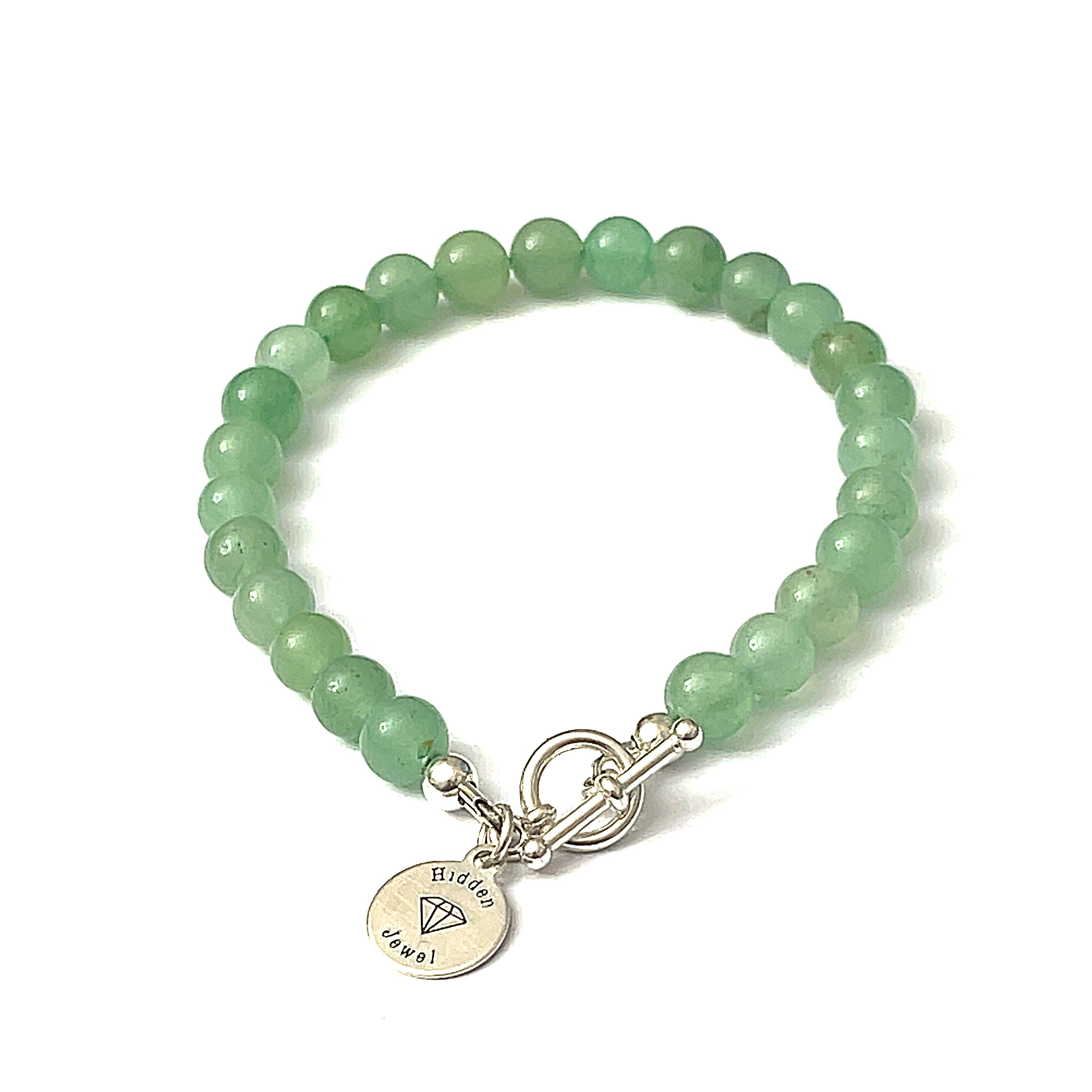 Green Aventurine Gemstone Bracelet with Sterling Silver Toggle
