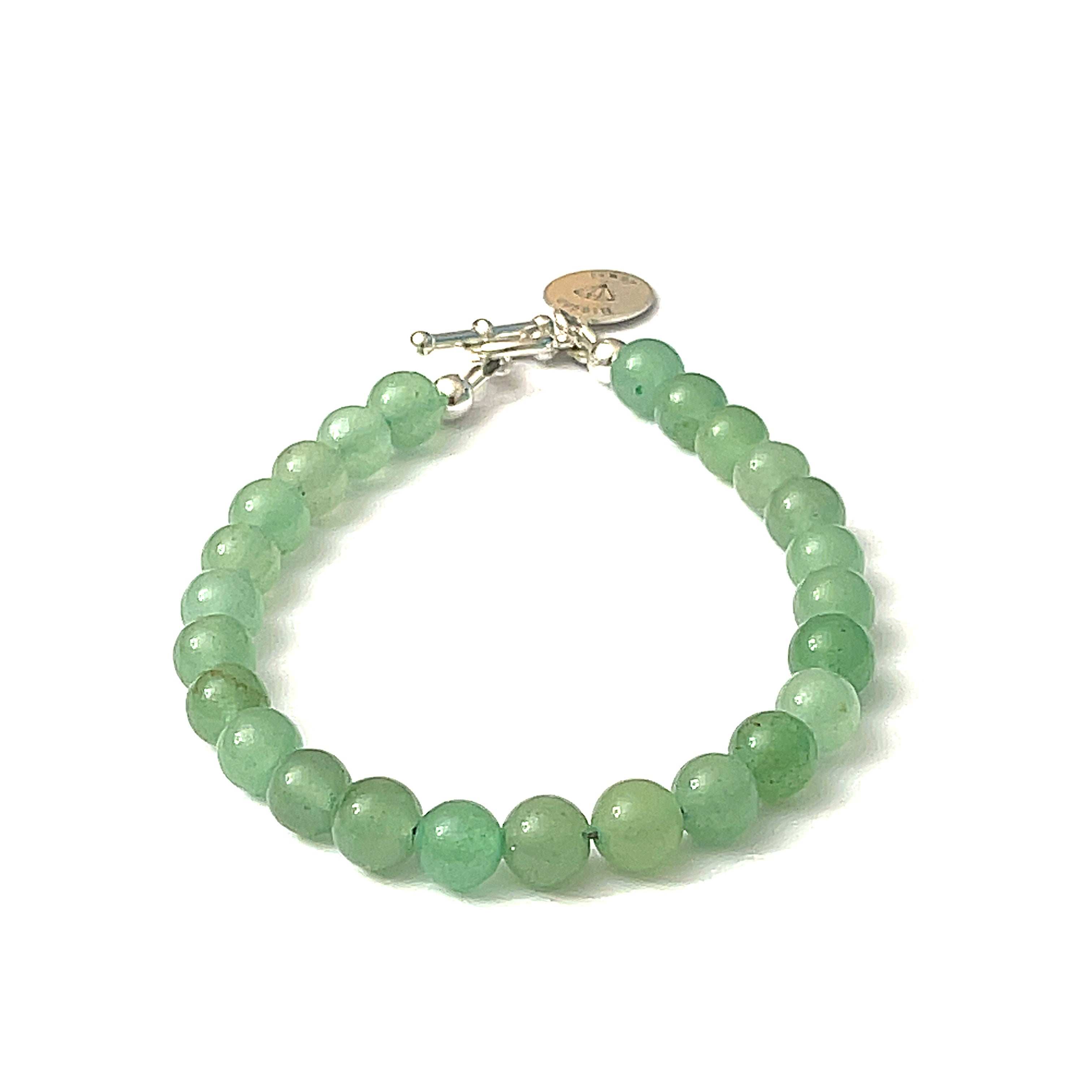Green Aventurine Gemstone Bracelet with Sterling Silver Toggle