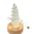 Selenite (Unicorn Horn carving)  Tower with  LED wooden light stand