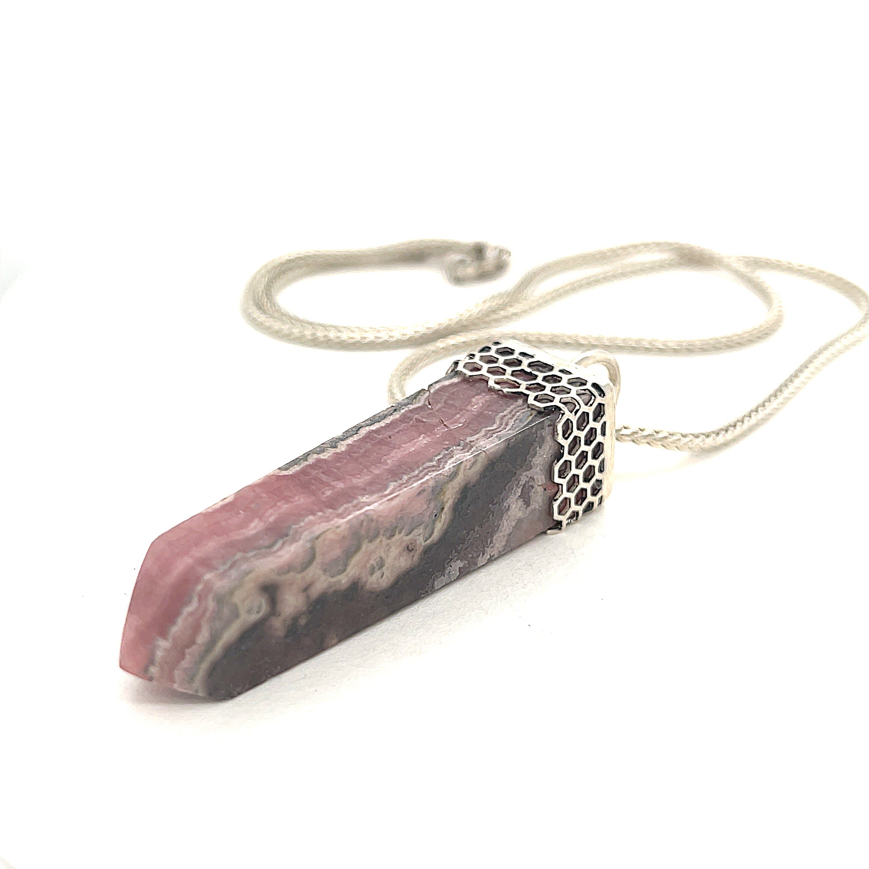 Rhodochrosite gemstone pendant on sterling silver chain necklace
