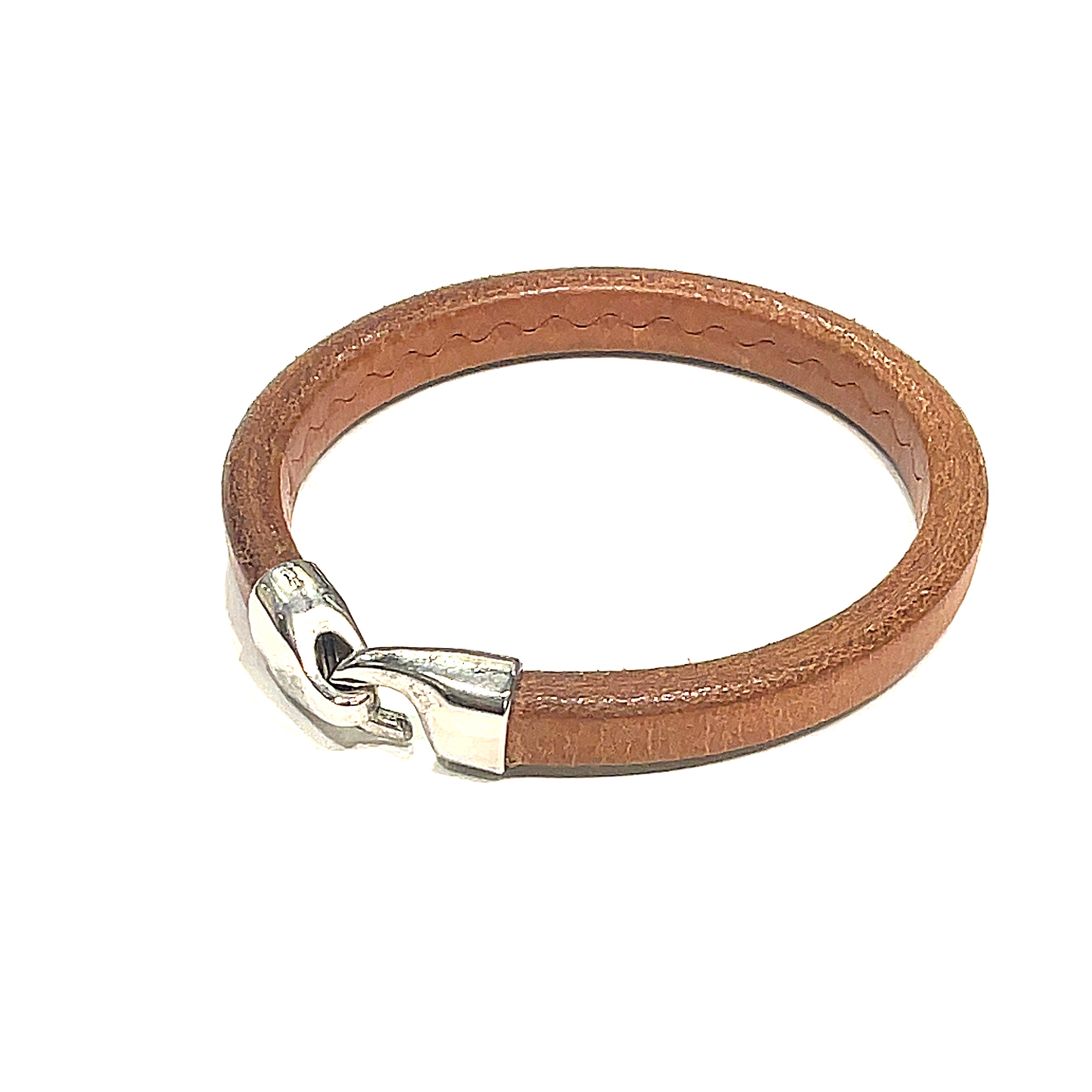 Brown Leather bangle Bracelet with hook clasp