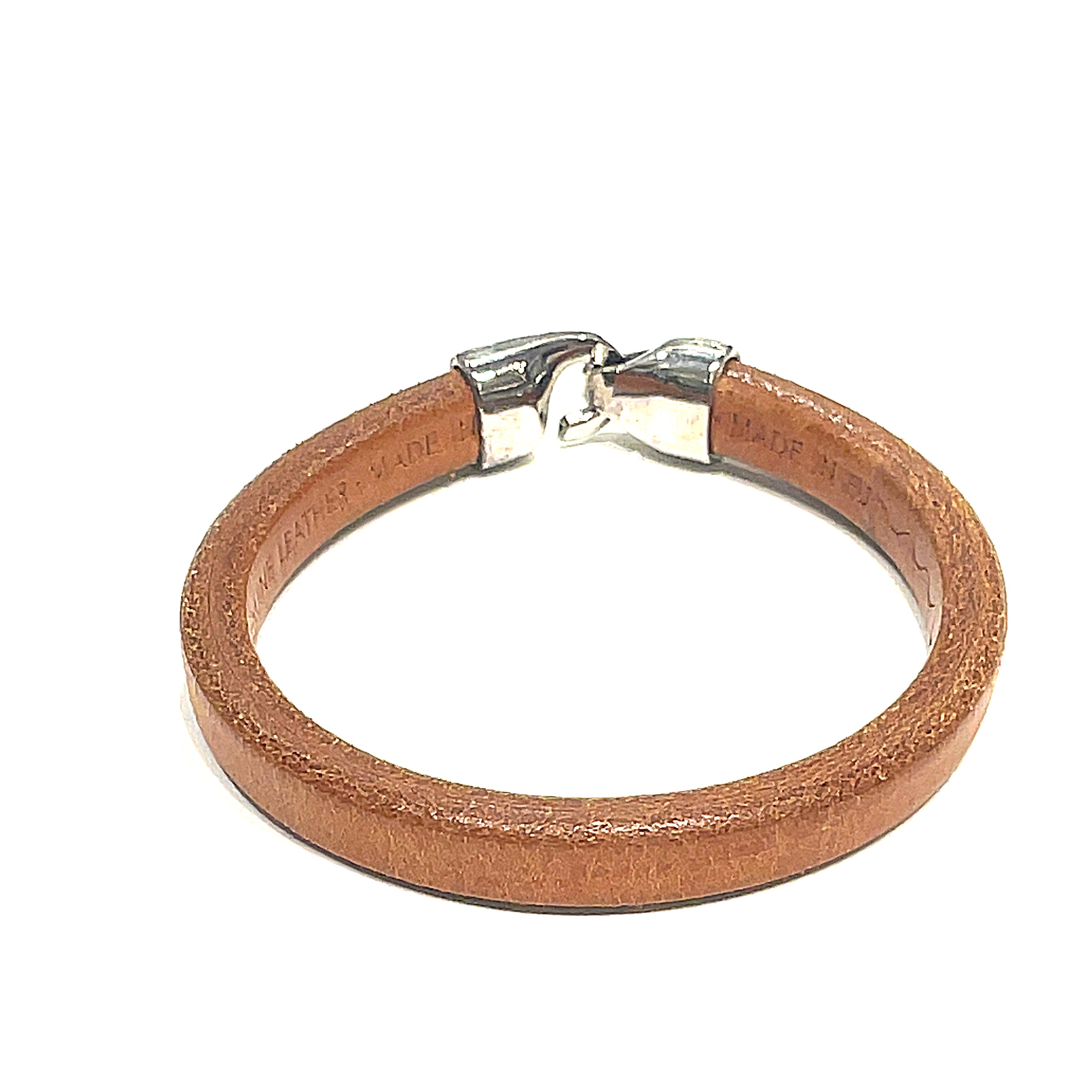 Brown Leather bangle Bracelet with hook clasp
