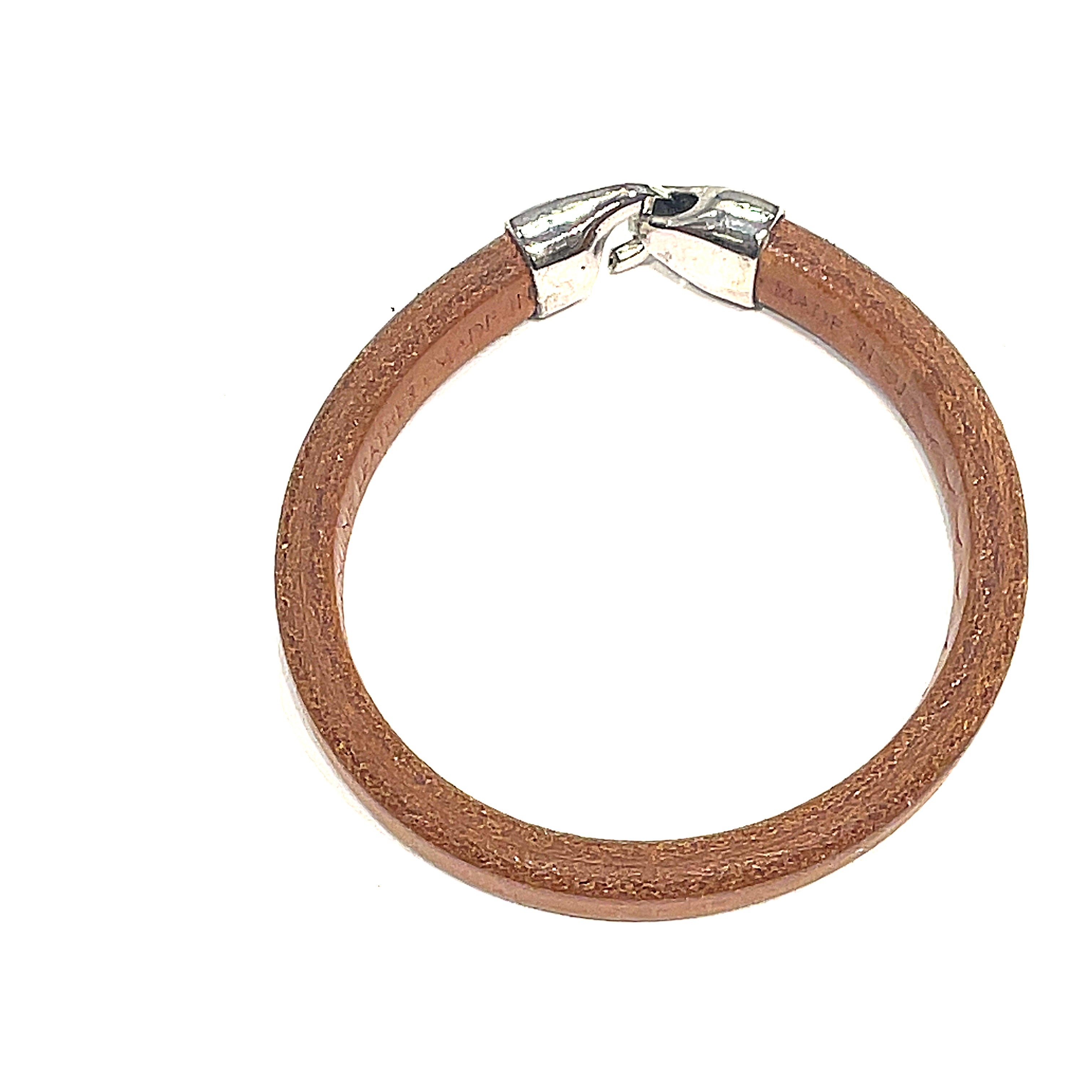 Brown Leather bangle Bracelet with hook clasp