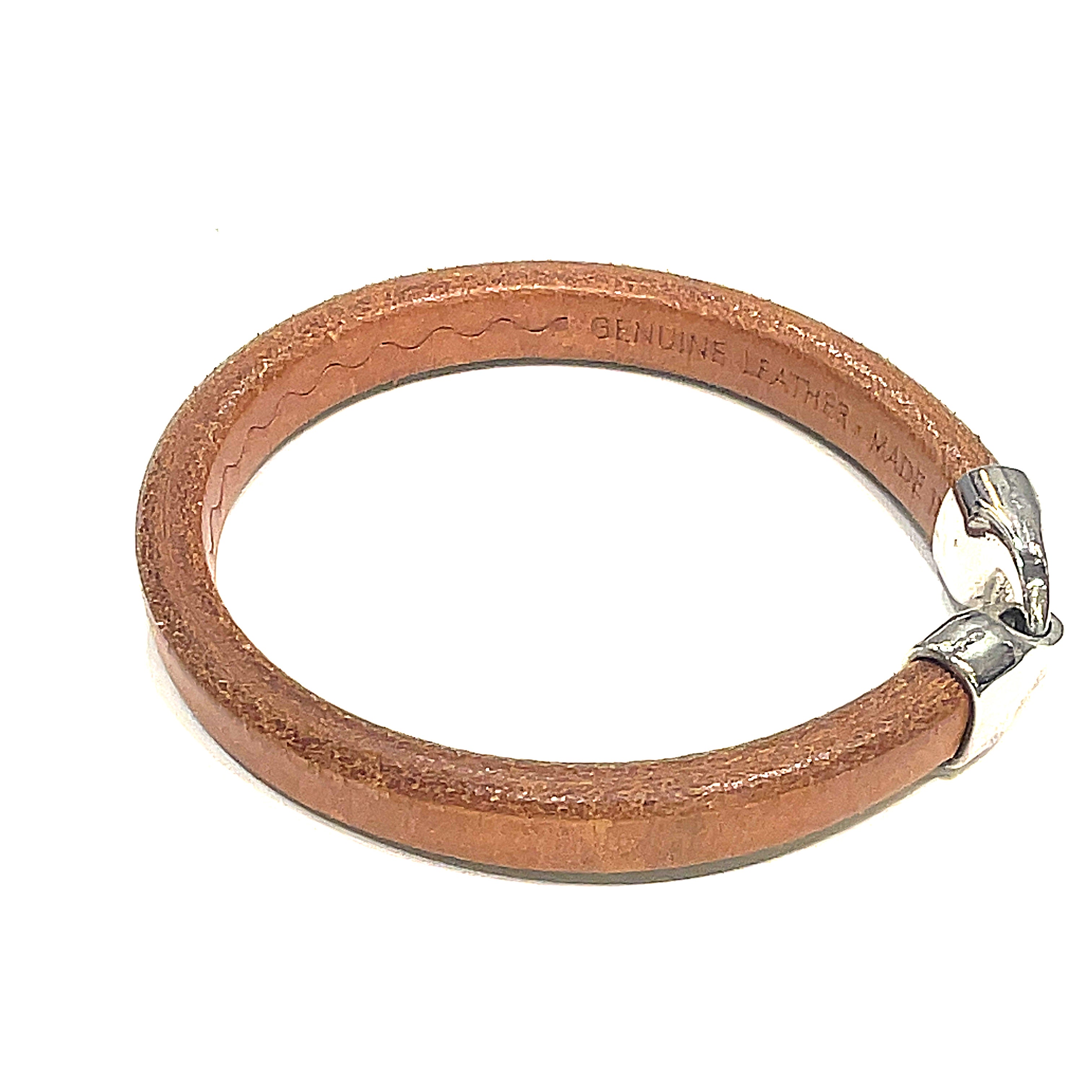 Brown Leather bangle Bracelet with hook clasp