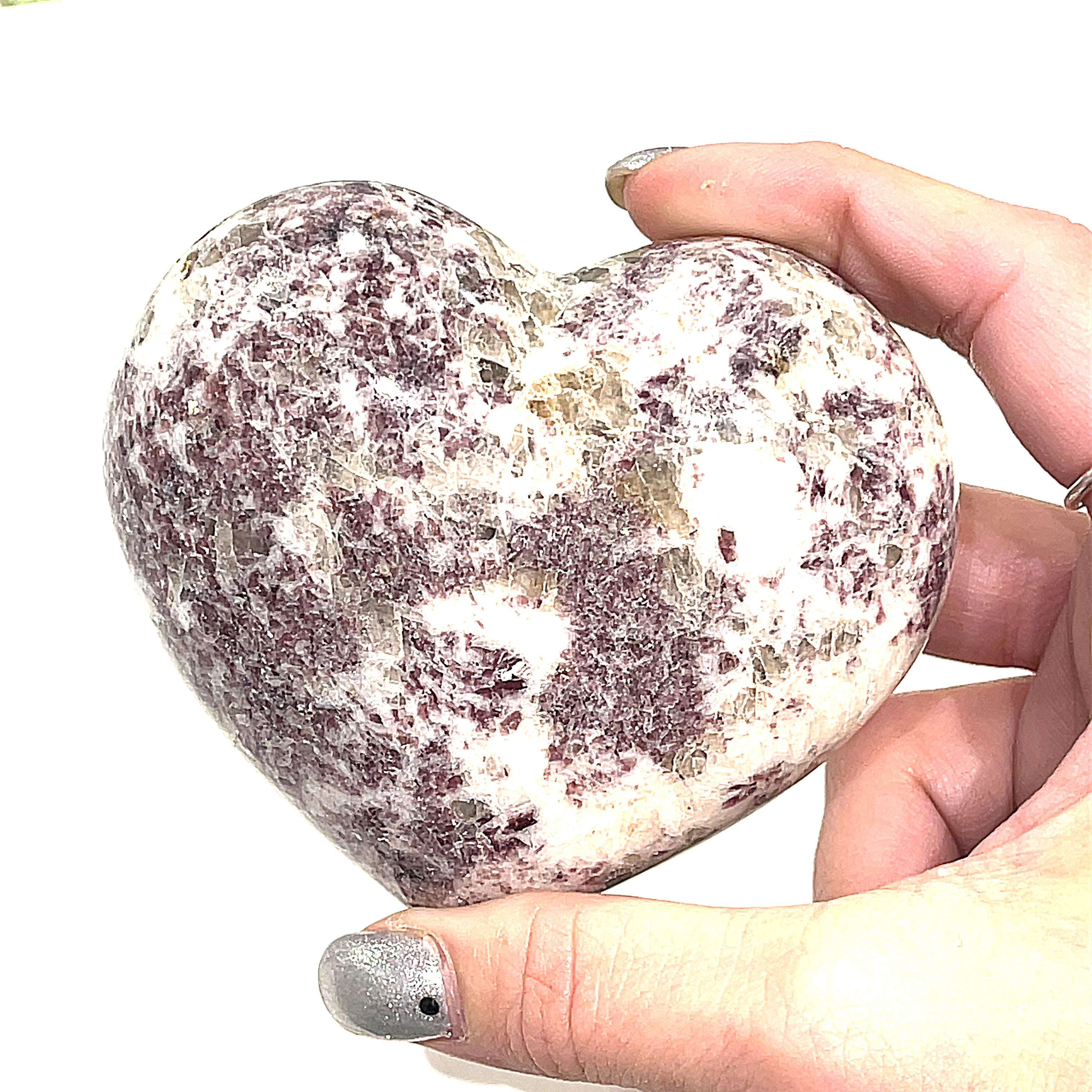 Lepidolite gemstone hearts shape carving