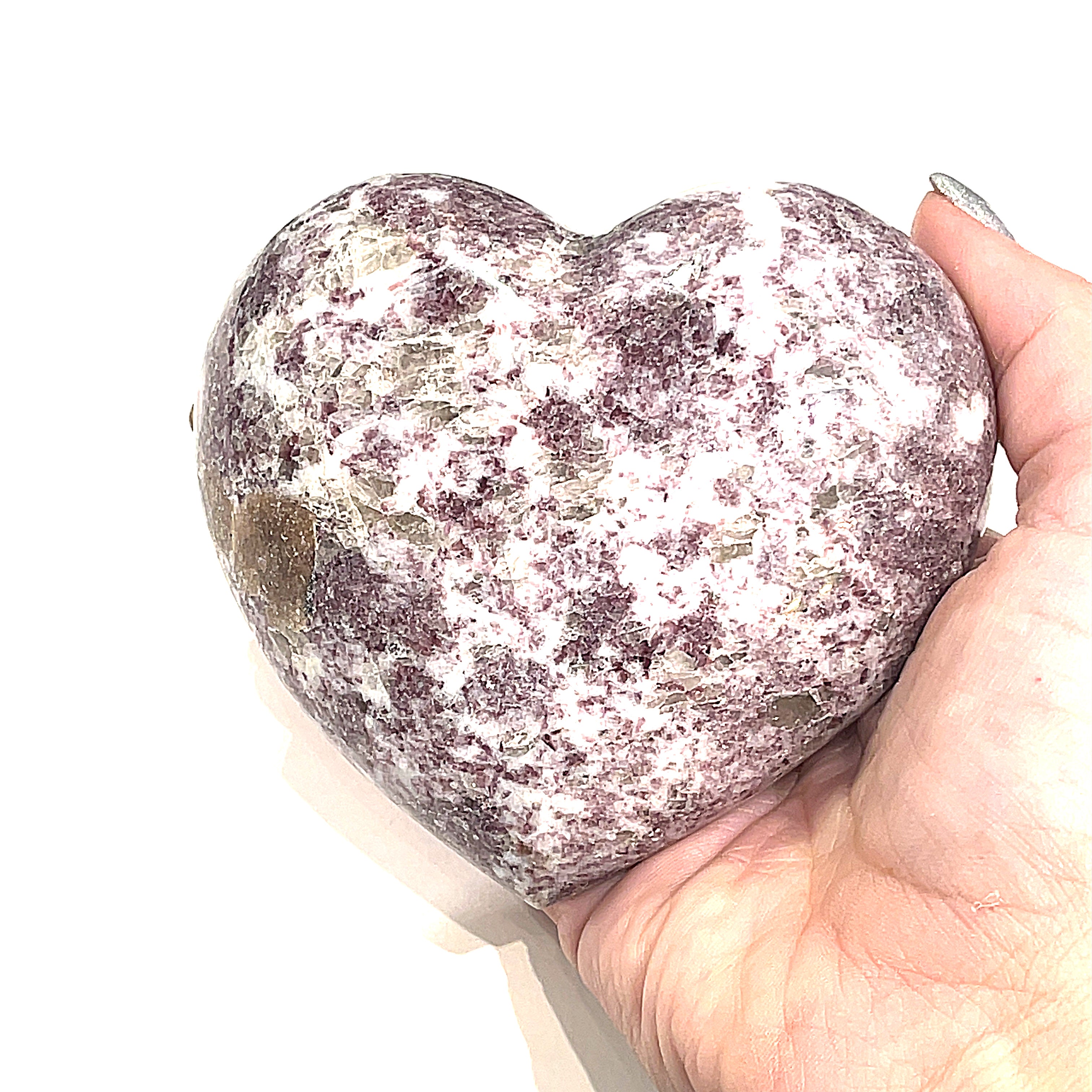 Lepidolite gemstone hearts shape carving