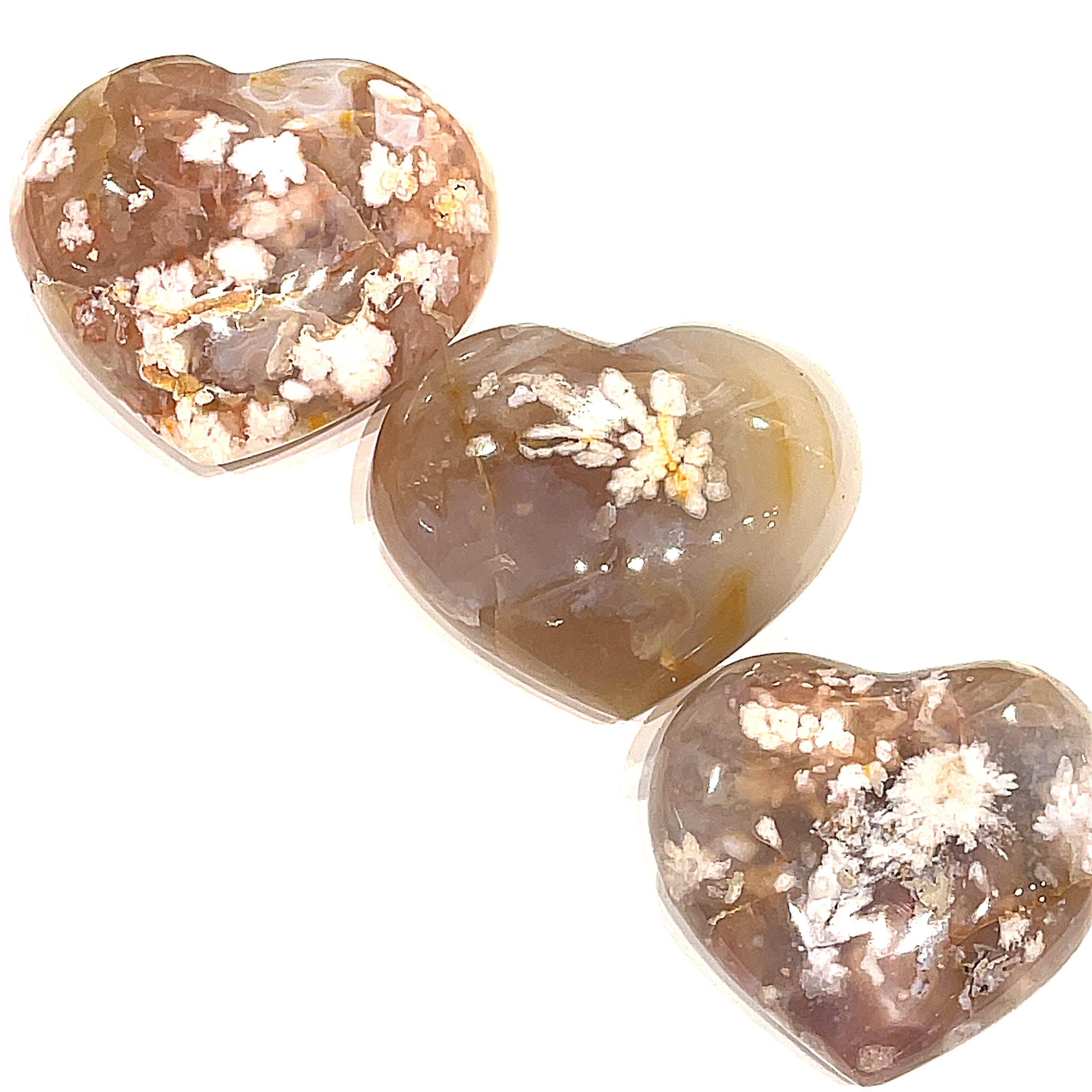 Flower Agate Gemstone hearts carving / shapes