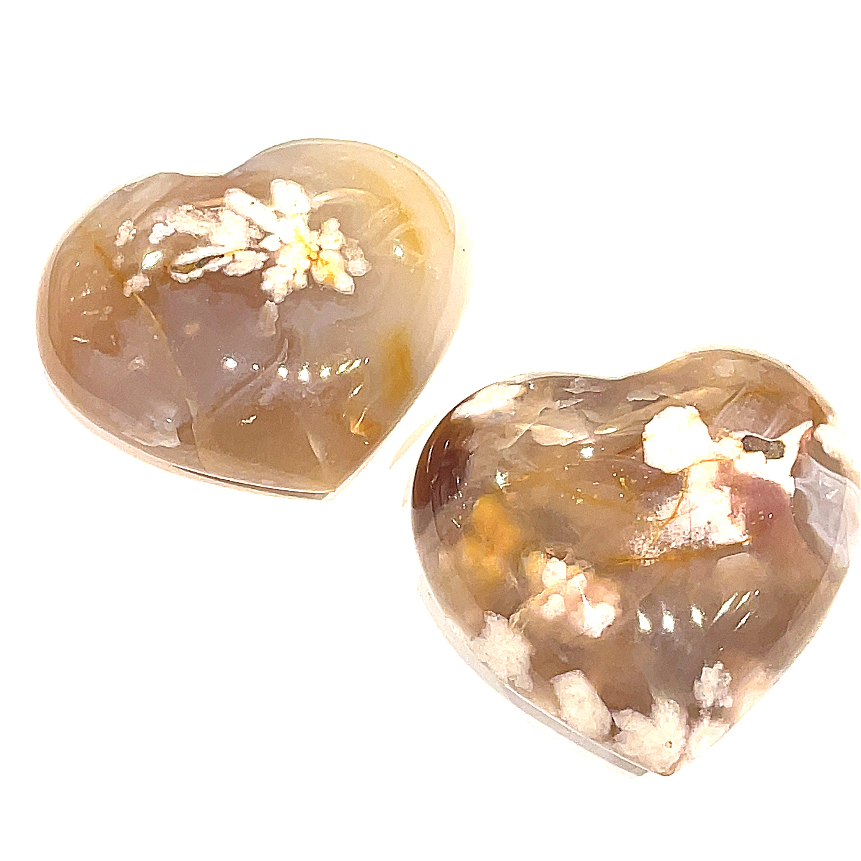 Flower Agate Gemstone hearts carving / shapes