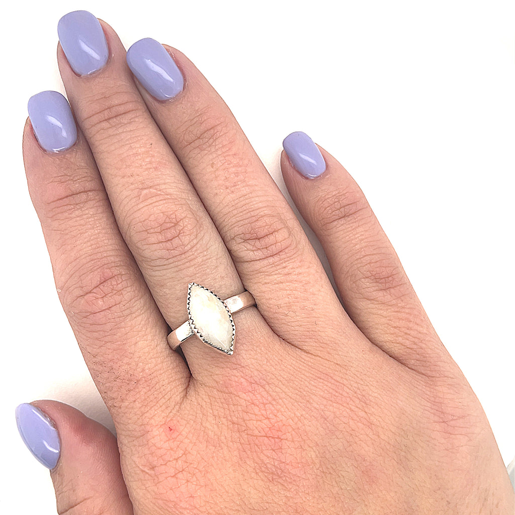 Rainbow Moonstone Ring | Sterling Silver Rose-Cut Gemstone | Oval, Teardrop & Marquise Shapes