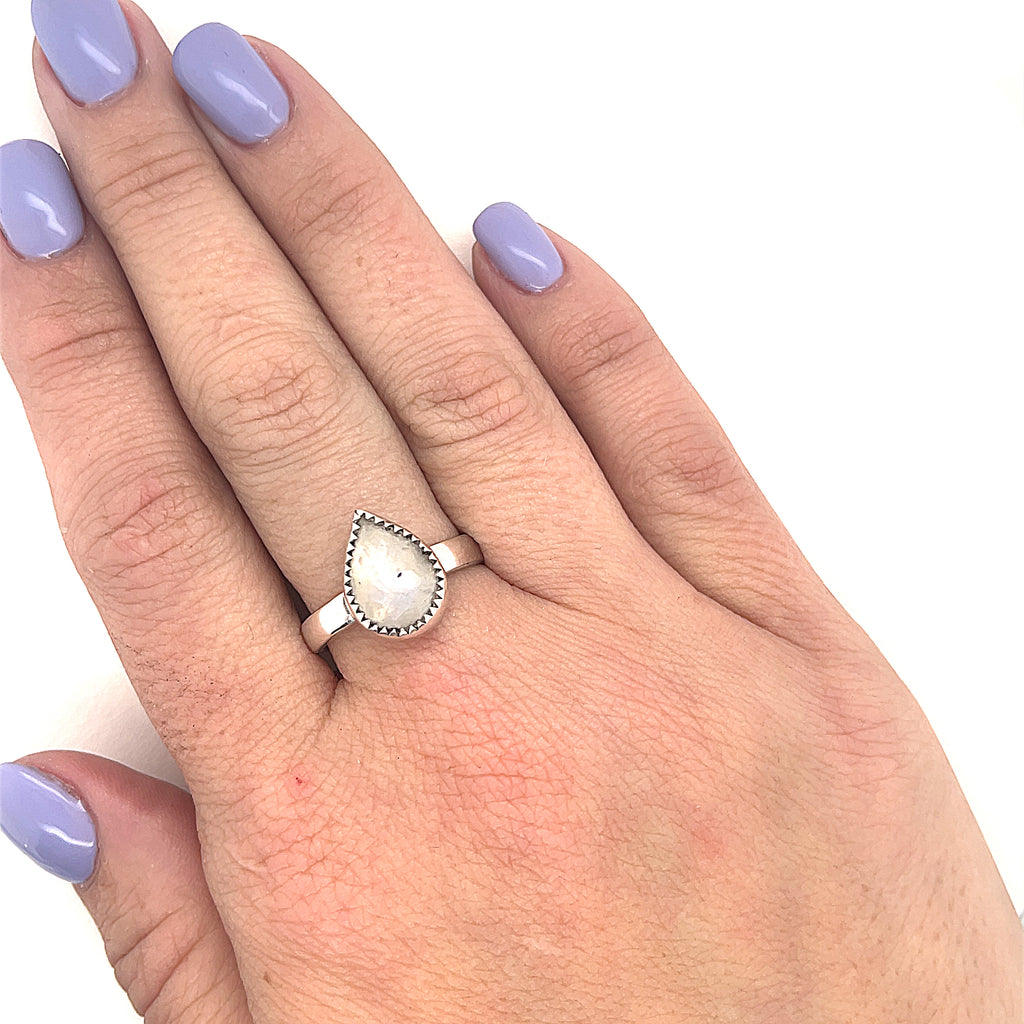 Rainbow Moonstone Ring | Sterling Silver Rose-Cut Gemstone | Oval, Teardrop & Marquise Shapes