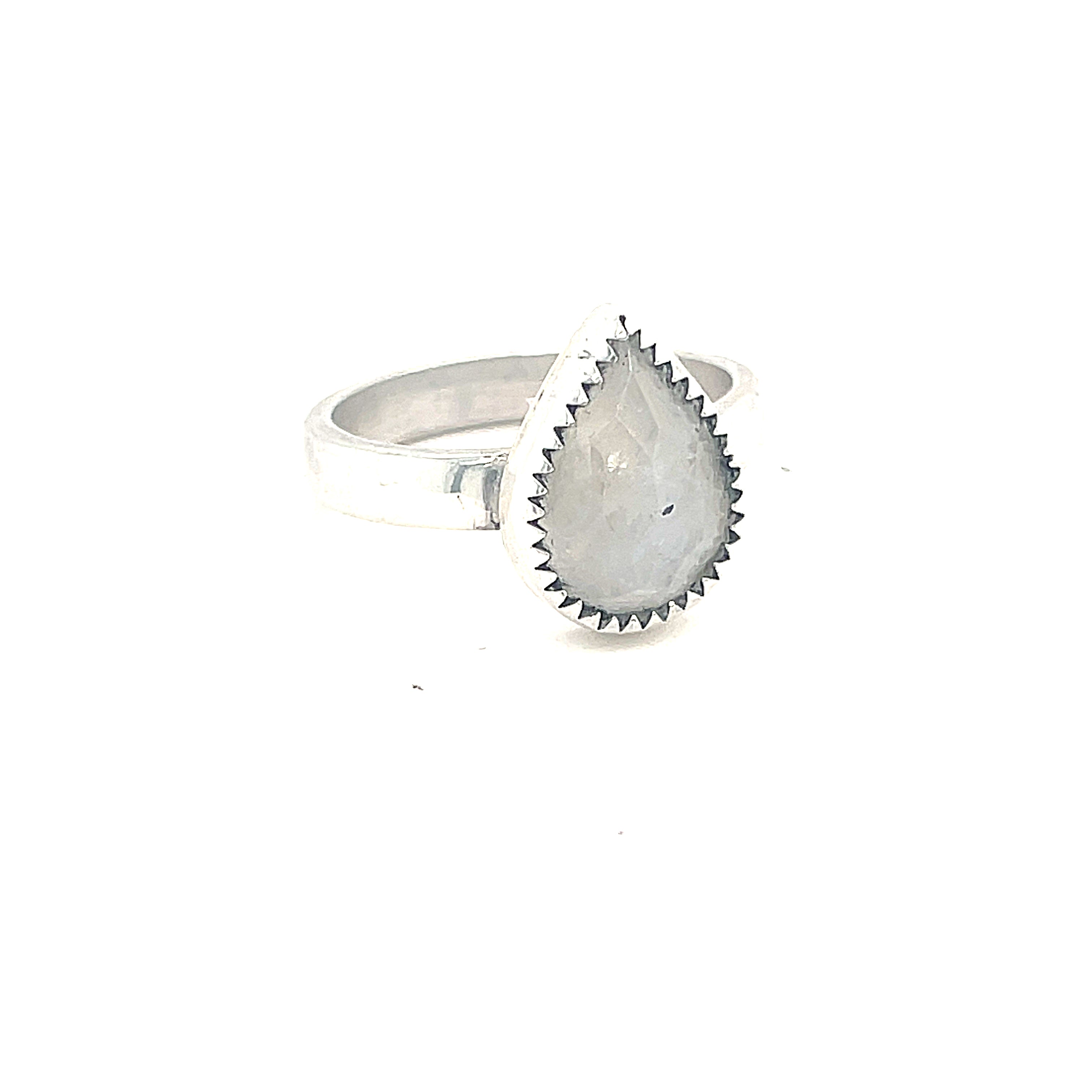 Rainbow Moonstone Ring | Sterling Silver Rose-Cut Gemstone | Oval, Teardrop & Marquise Shapes