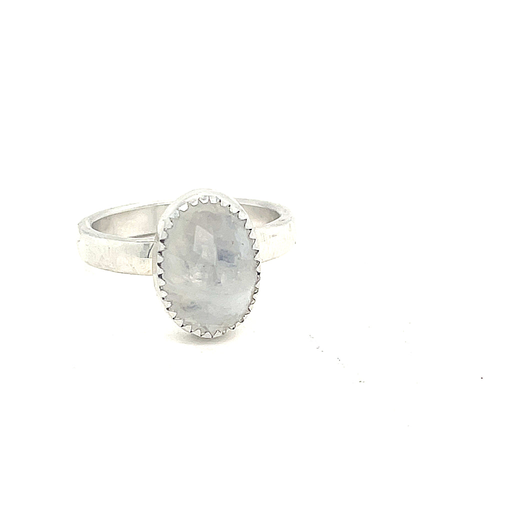 Rainbow Moonstone Ring | Sterling Silver Rose-Cut Gemstone | Oval, Teardrop & Marquise Shapes