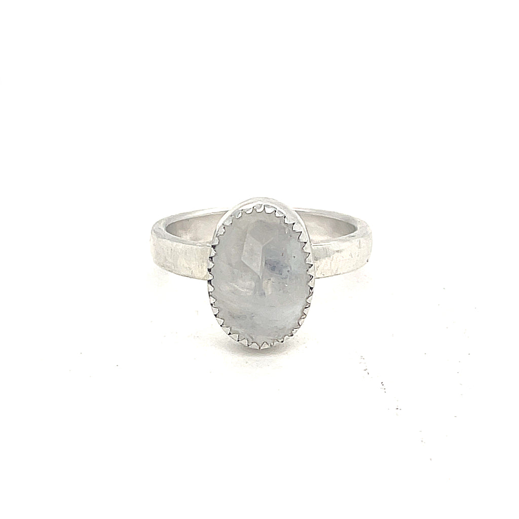 Rainbow Moonstone Ring | Sterling Silver Rose-Cut Gemstone | Oval, Teardrop & Marquise Shapes