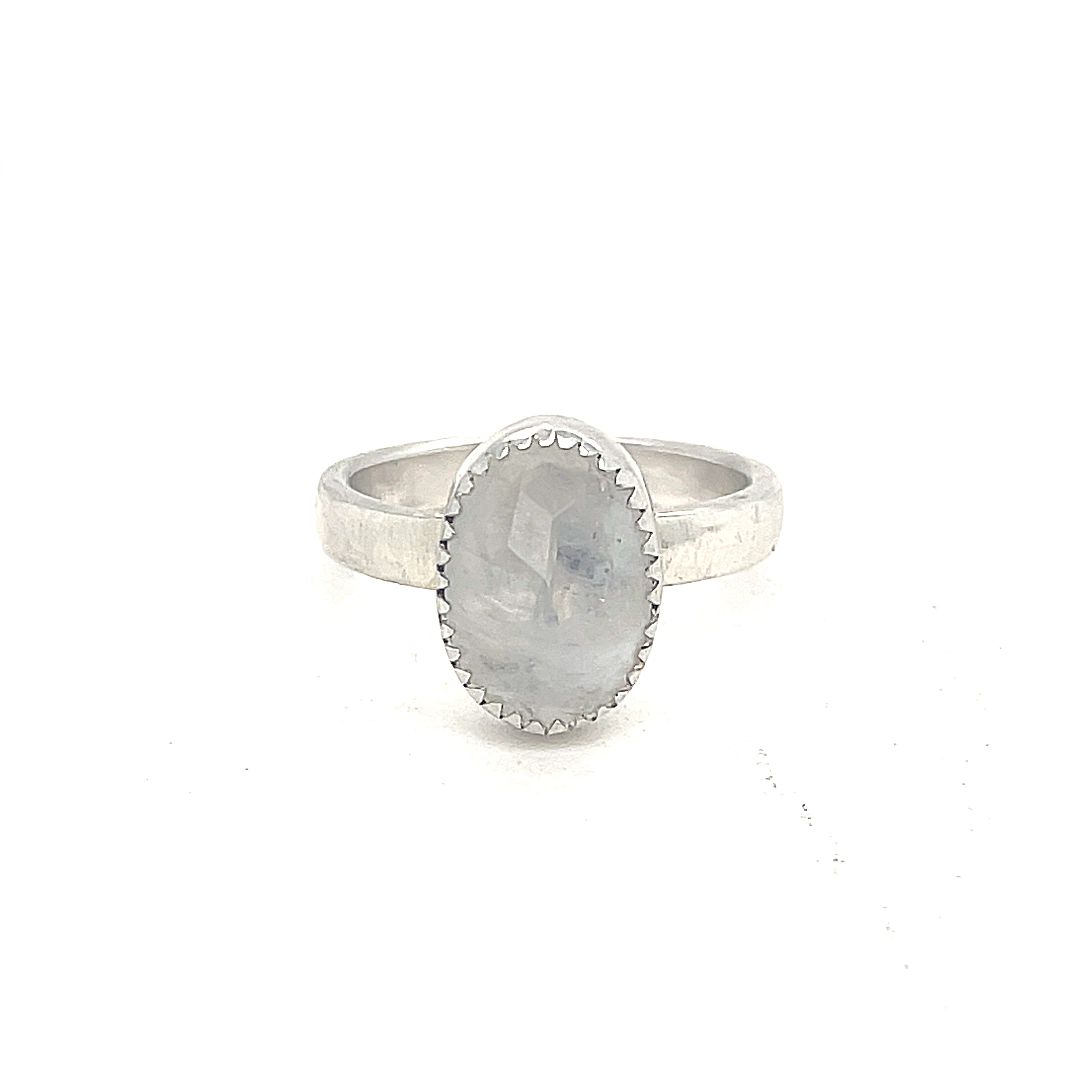Rainbow Moonstone Ring | Sterling Silver Rose-Cut Gemstone | Oval, Teardrop & Marquise Shapes
