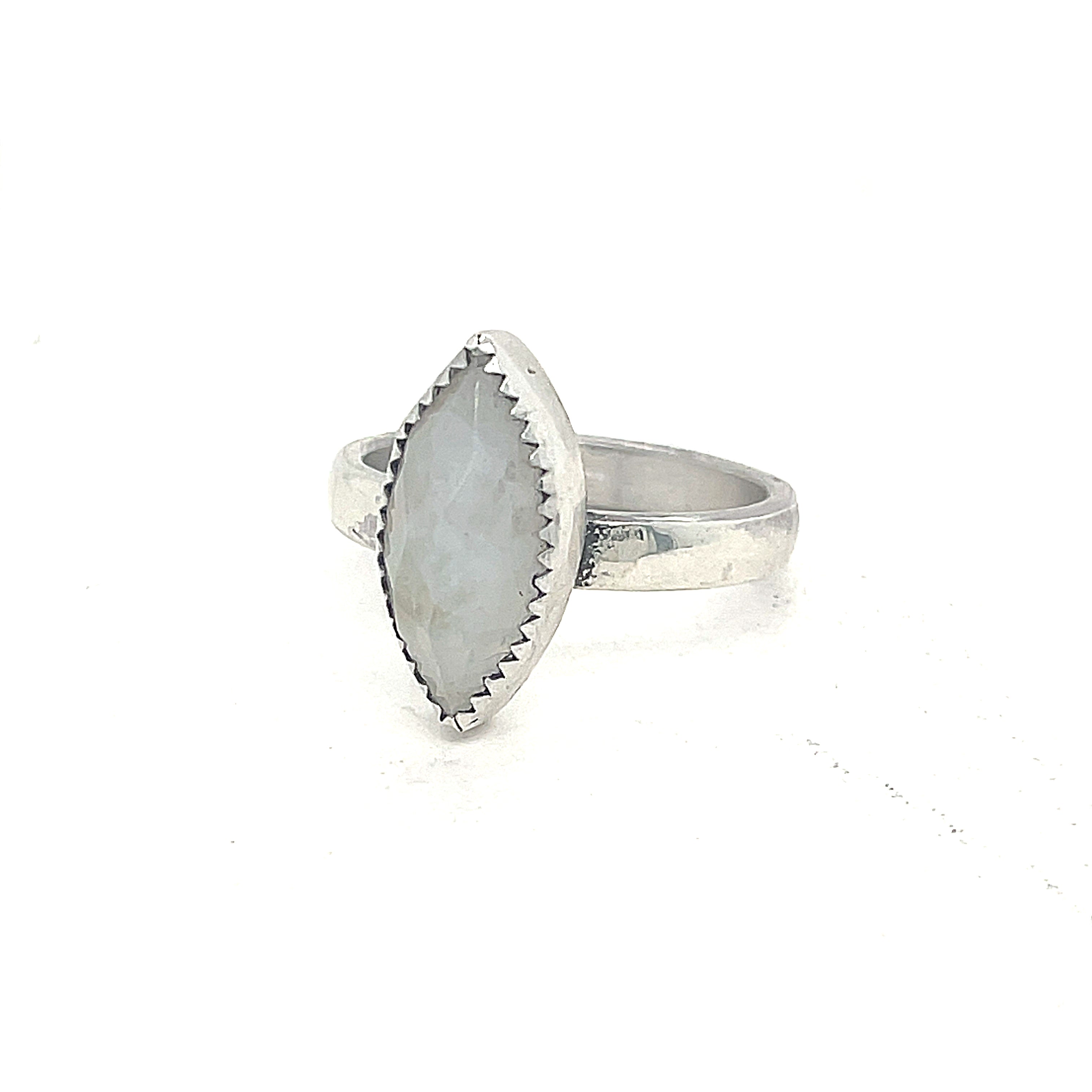 Rainbow Moonstone Ring | Sterling Silver Rose-Cut Gemstone | Oval, Teardrop & Marquise Shapes
