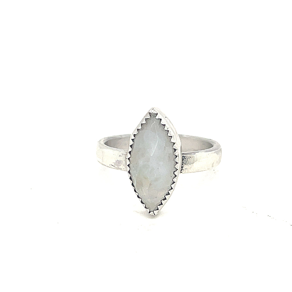 Rainbow Moonstone Ring | Sterling Silver Rose-Cut Gemstone | Oval, Teardrop & Marquise Shapes