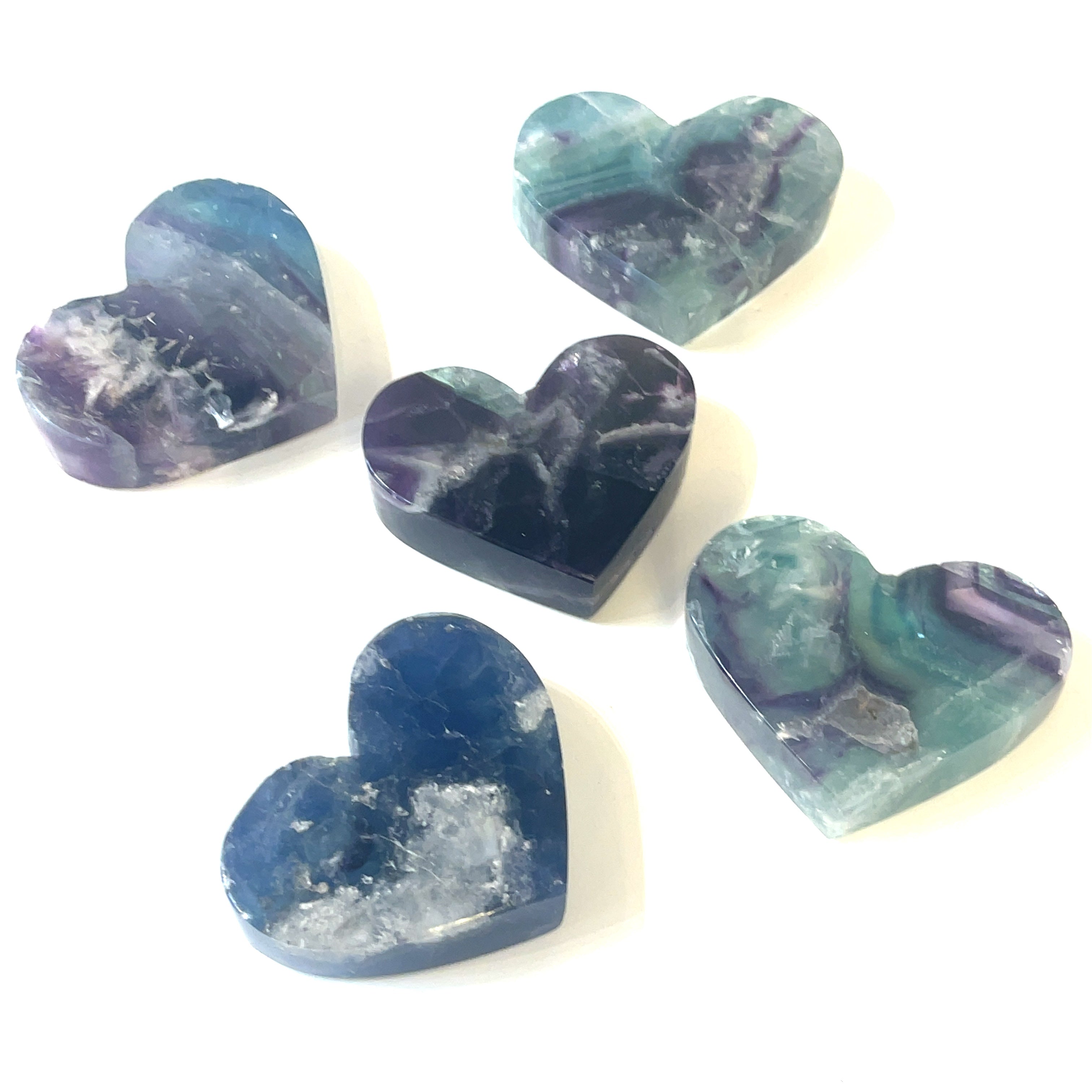 Rainbow Fluorite Gemstone Heart Shaped Carvings